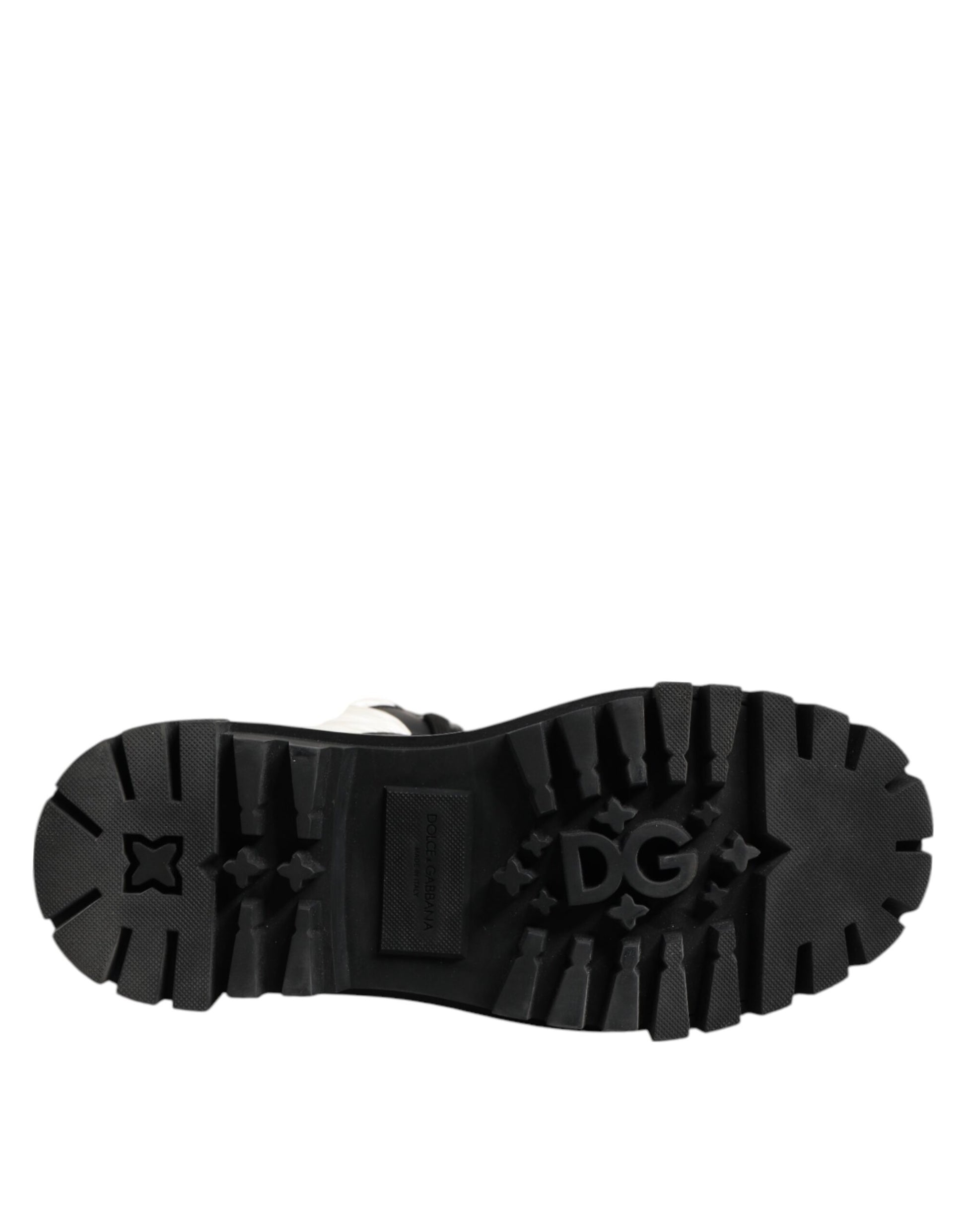 Bottes mi-mollet lacées matelassées noires et blanches Dolce & Gabbana
