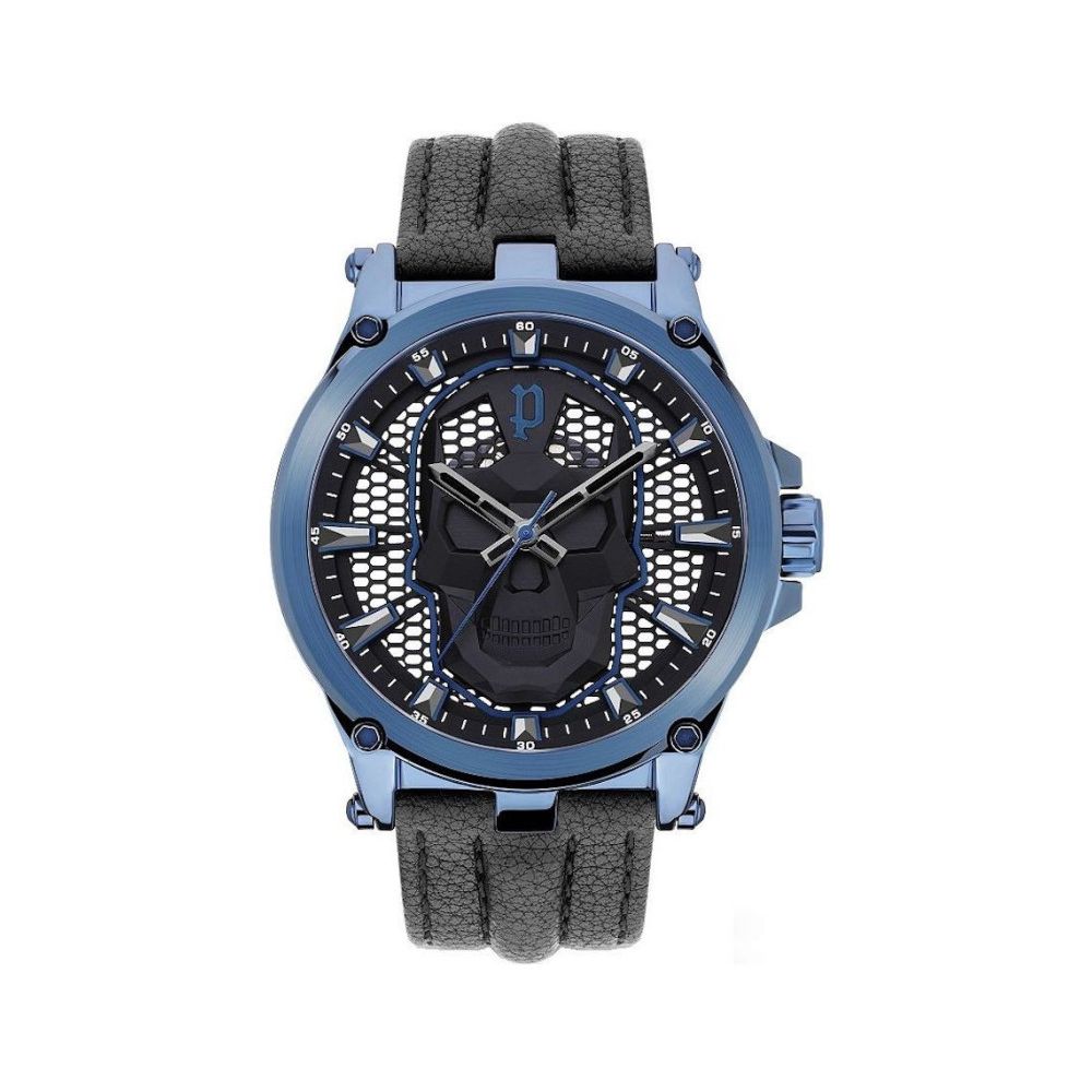 Schwarze Lederarmbanduhr von Police