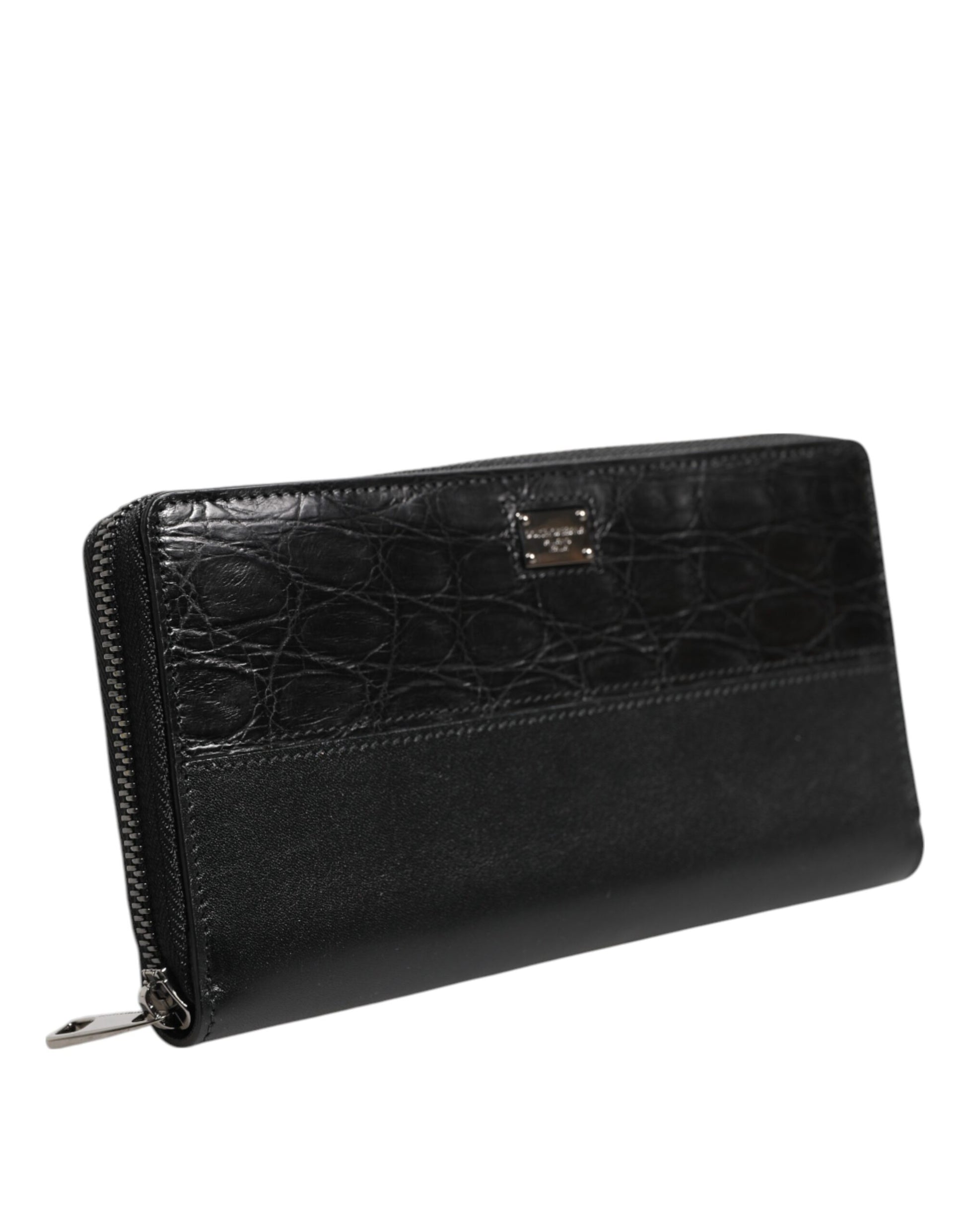 Portefeuille Continental zippé Dolce & Gabbana en cuir noir avec plaque logo