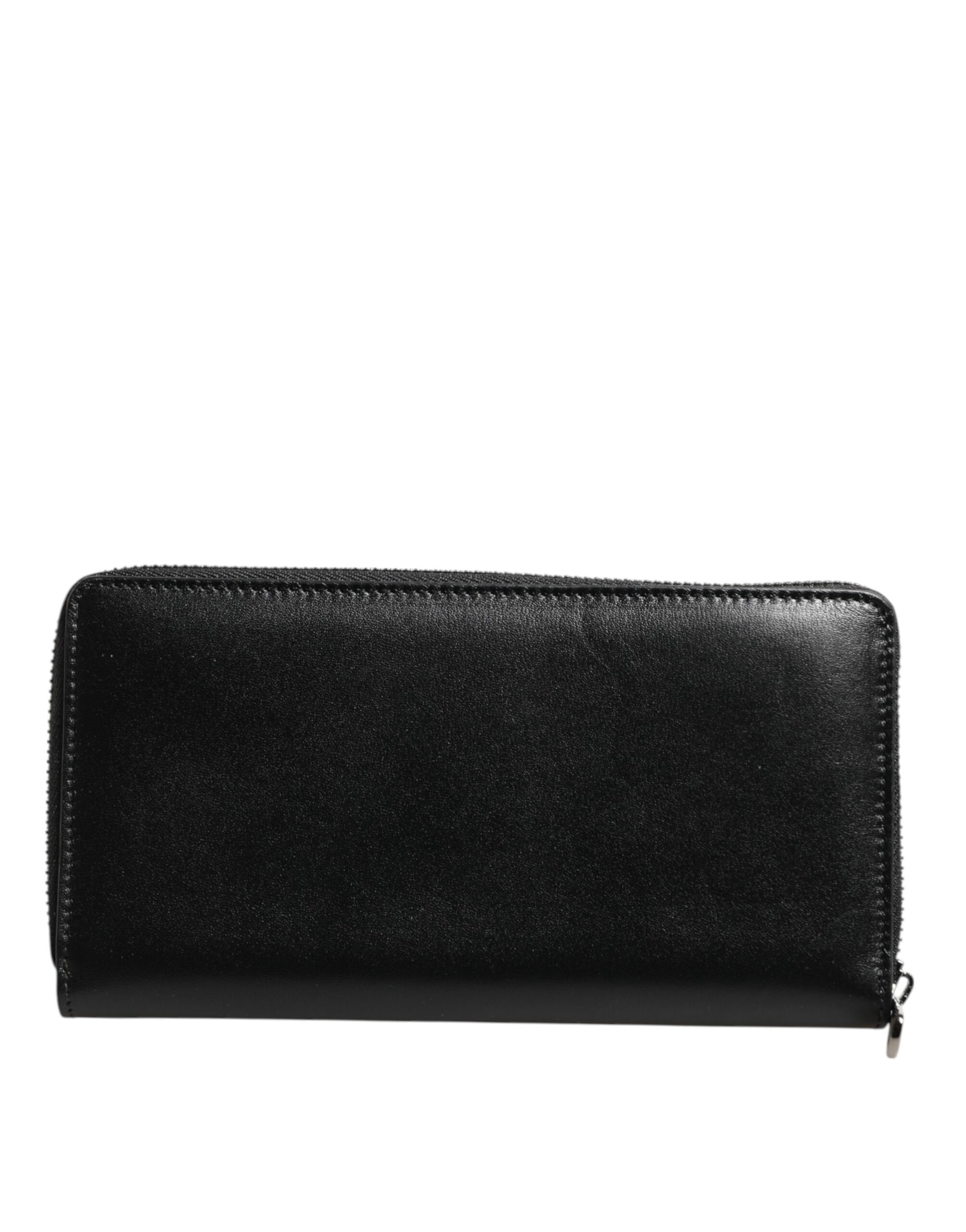 Portefeuille Continental zippé Dolce & Gabbana en cuir noir avec plaque logo