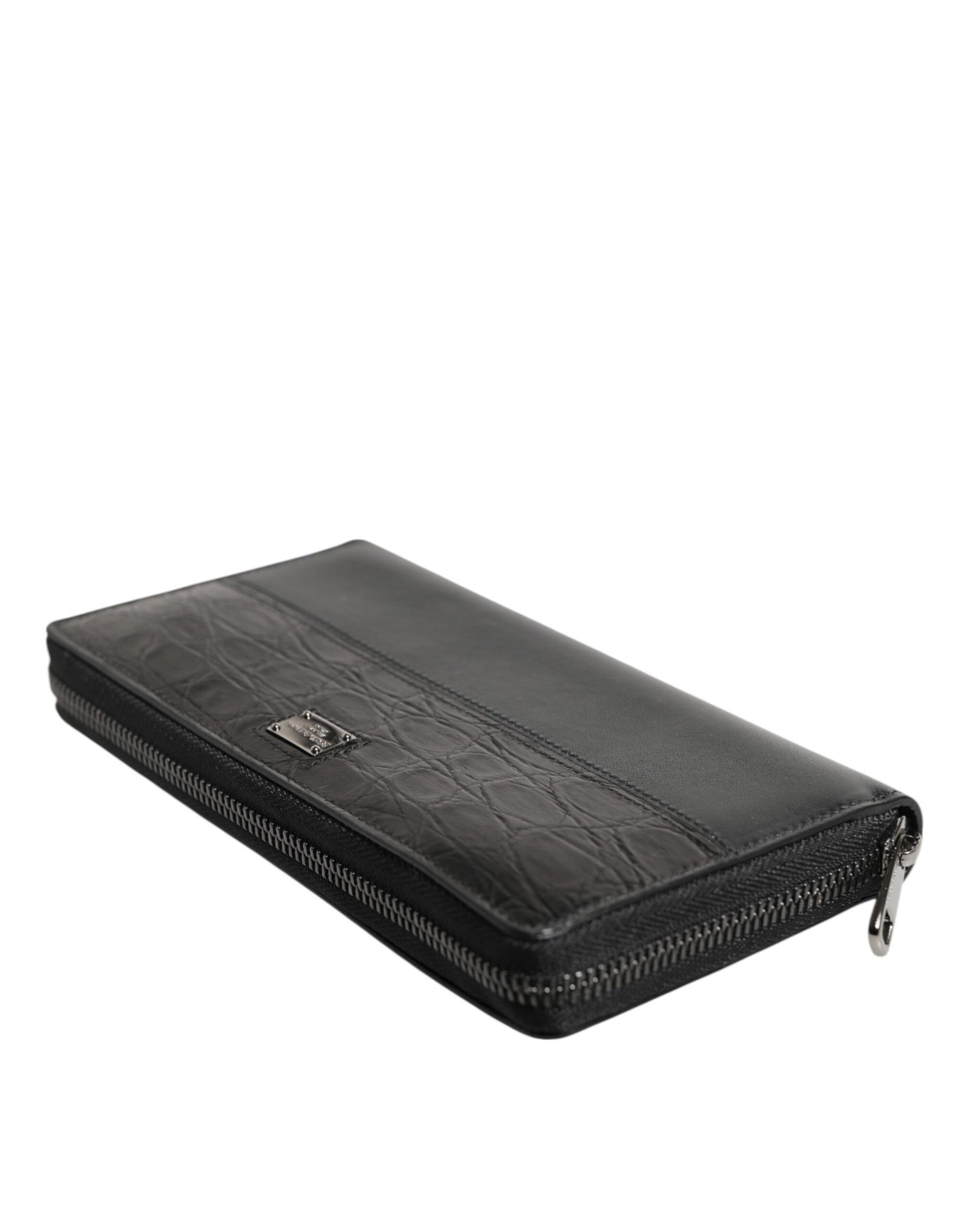 Portefeuille Continental zippé Dolce & Gabbana en cuir noir avec plaque logo