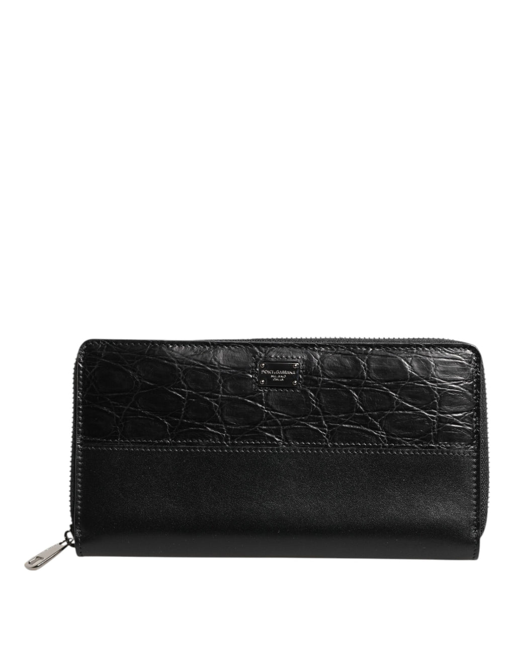 Portefeuille continental zippé Dolce & Gabbana en cuir noir avec plaque DG