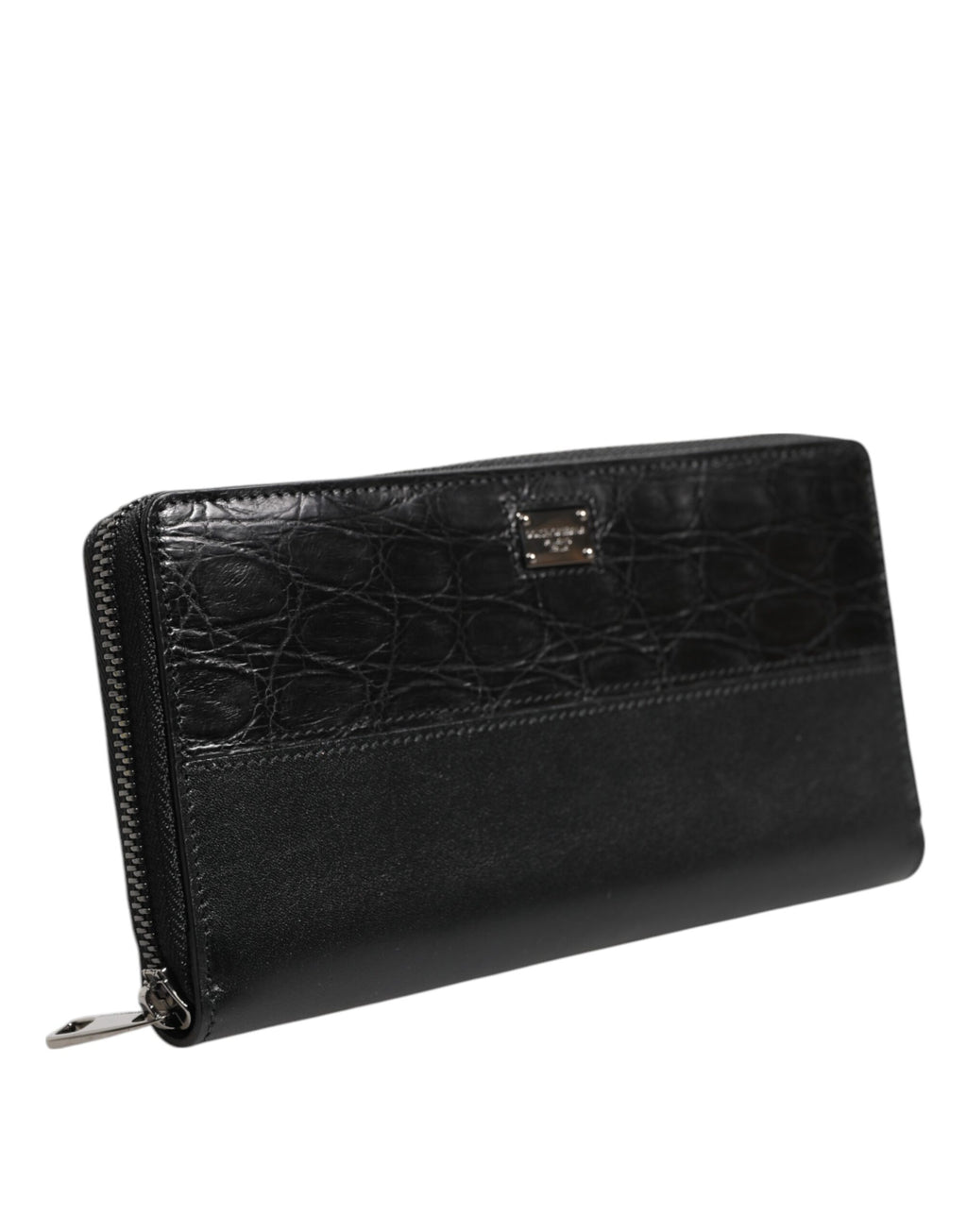 Portefeuille continental zippé Dolce & Gabbana en cuir noir avec plaque DG