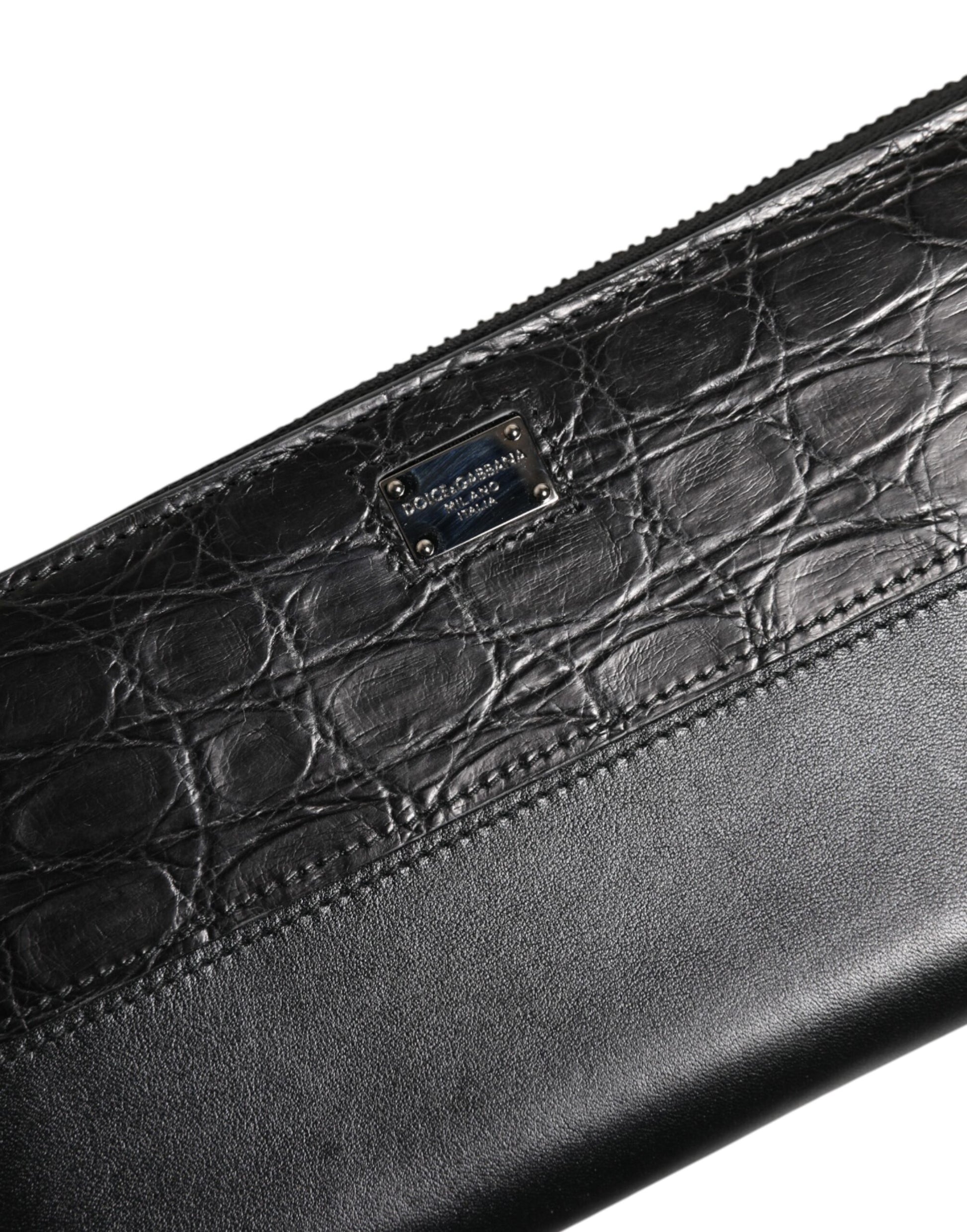 Portefeuille continental zippé Dolce & Gabbana en cuir noir avec plaque DG