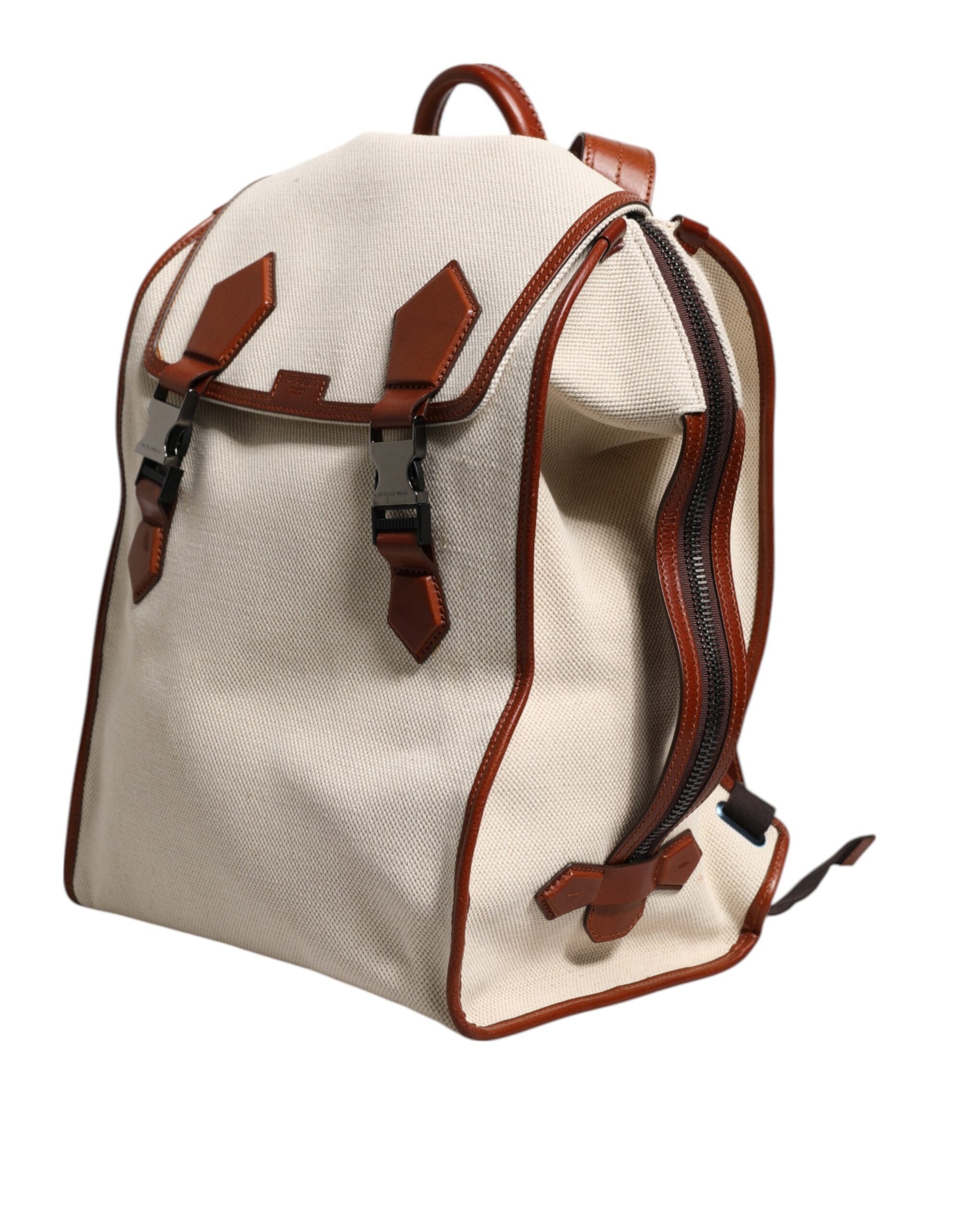 Dolce & Gabbana Beige Brown Canvas Leather EDGE Travel Men Back Pack Bag