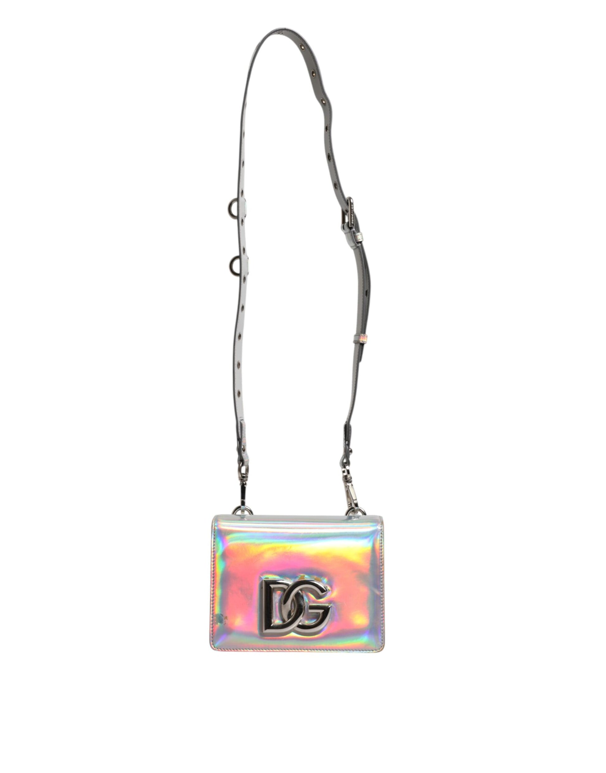 Dolce &amp; Gabbana – Holografische Umhängetasche in Metallic-Silber