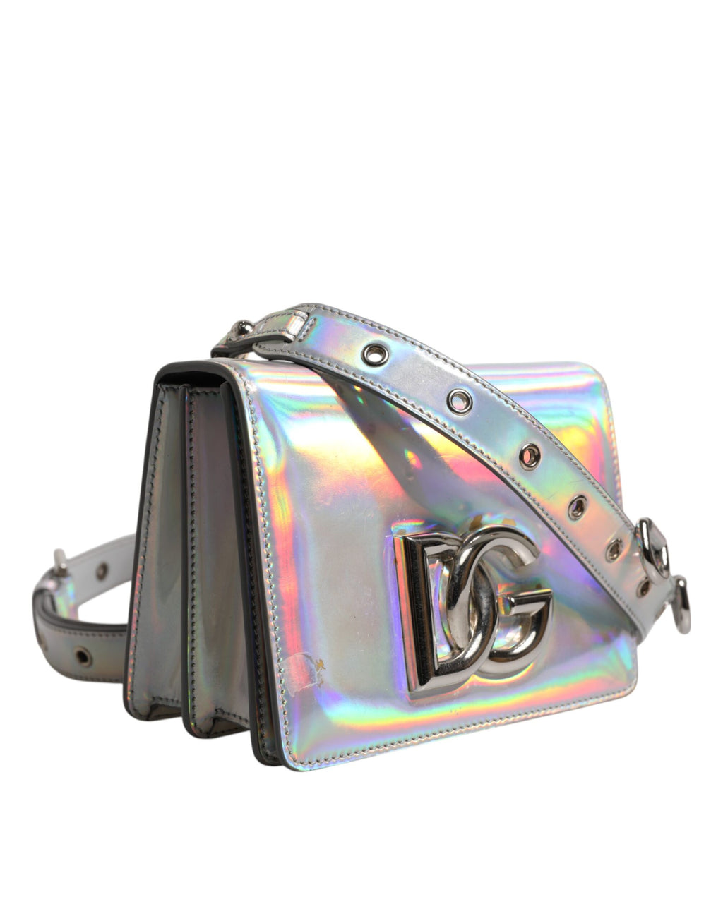 Dolce &amp; Gabbana – Holografische Umhängetasche in Metallic-Silber