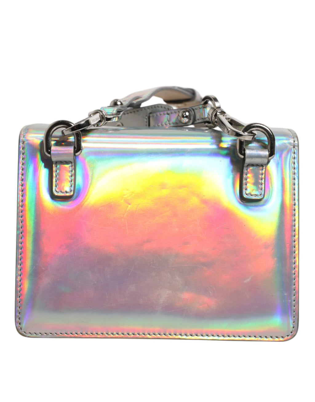 Dolce &amp; Gabbana – Holografische Umhängetasche in Metallic-Silber
