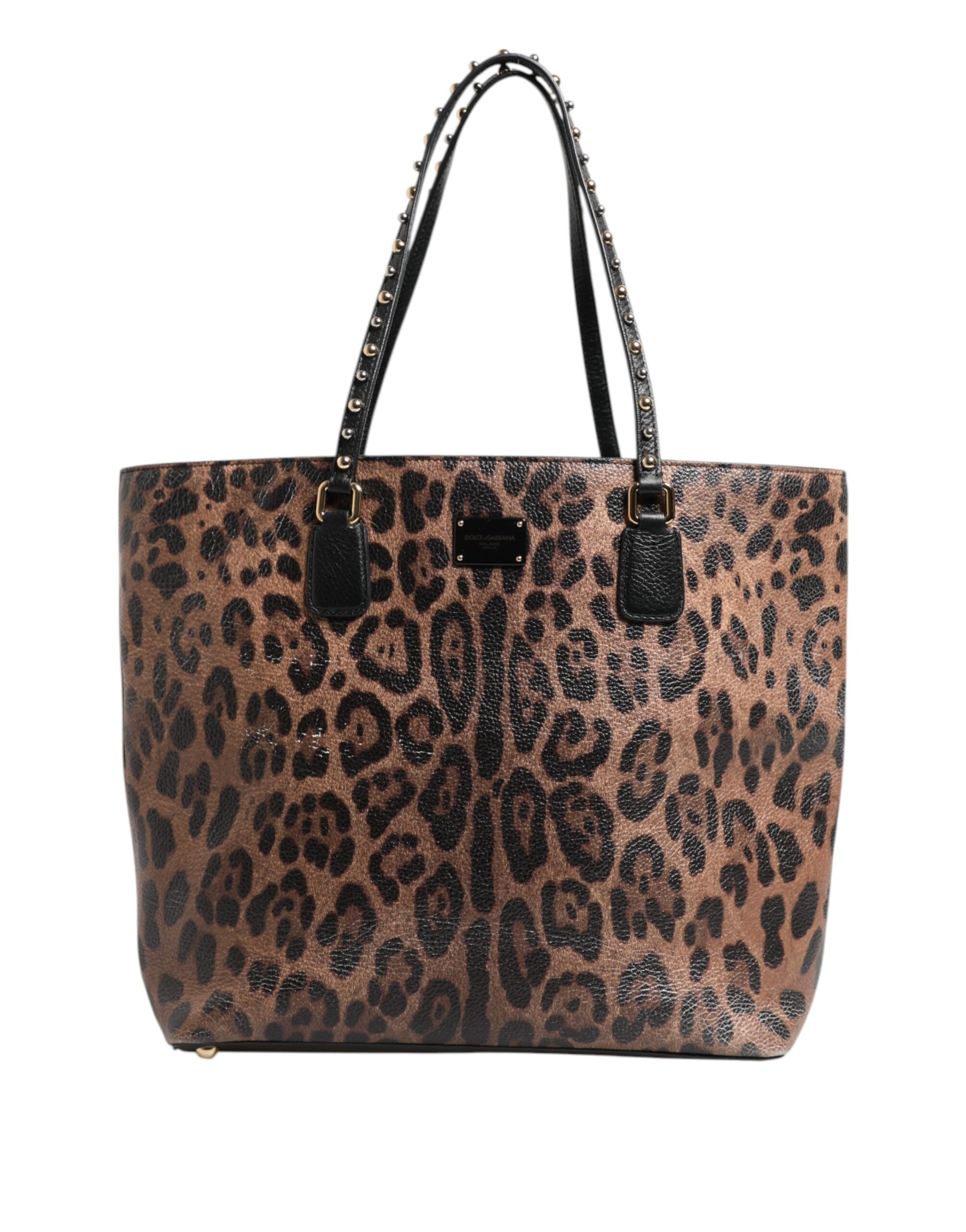 Dolce &amp; Gabbana – Tragetasche aus braunem Leoparden-GLAM-Leder mit Logo-Plakette