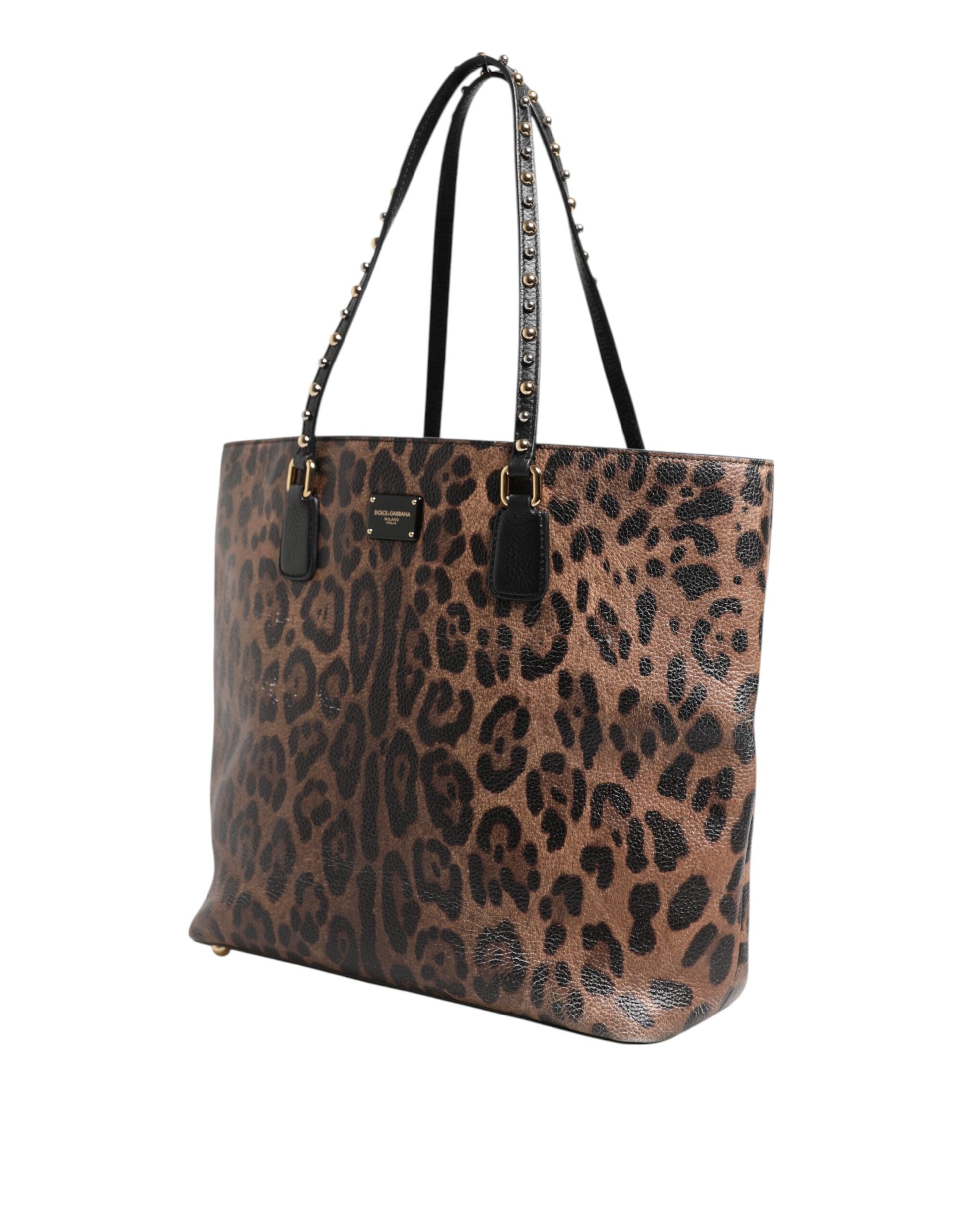 Dolce &amp; Gabbana – Tragetasche aus braunem Leoparden-GLAM-Leder mit Logo-Plakette