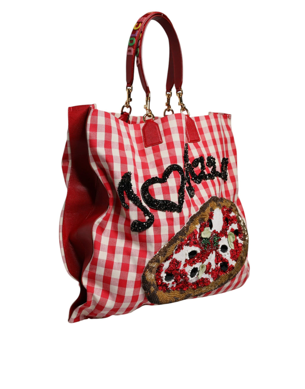 Dolce &amp; Gabbana – Rote Tragetasche mit Strassverzierung „I Love Pizza“