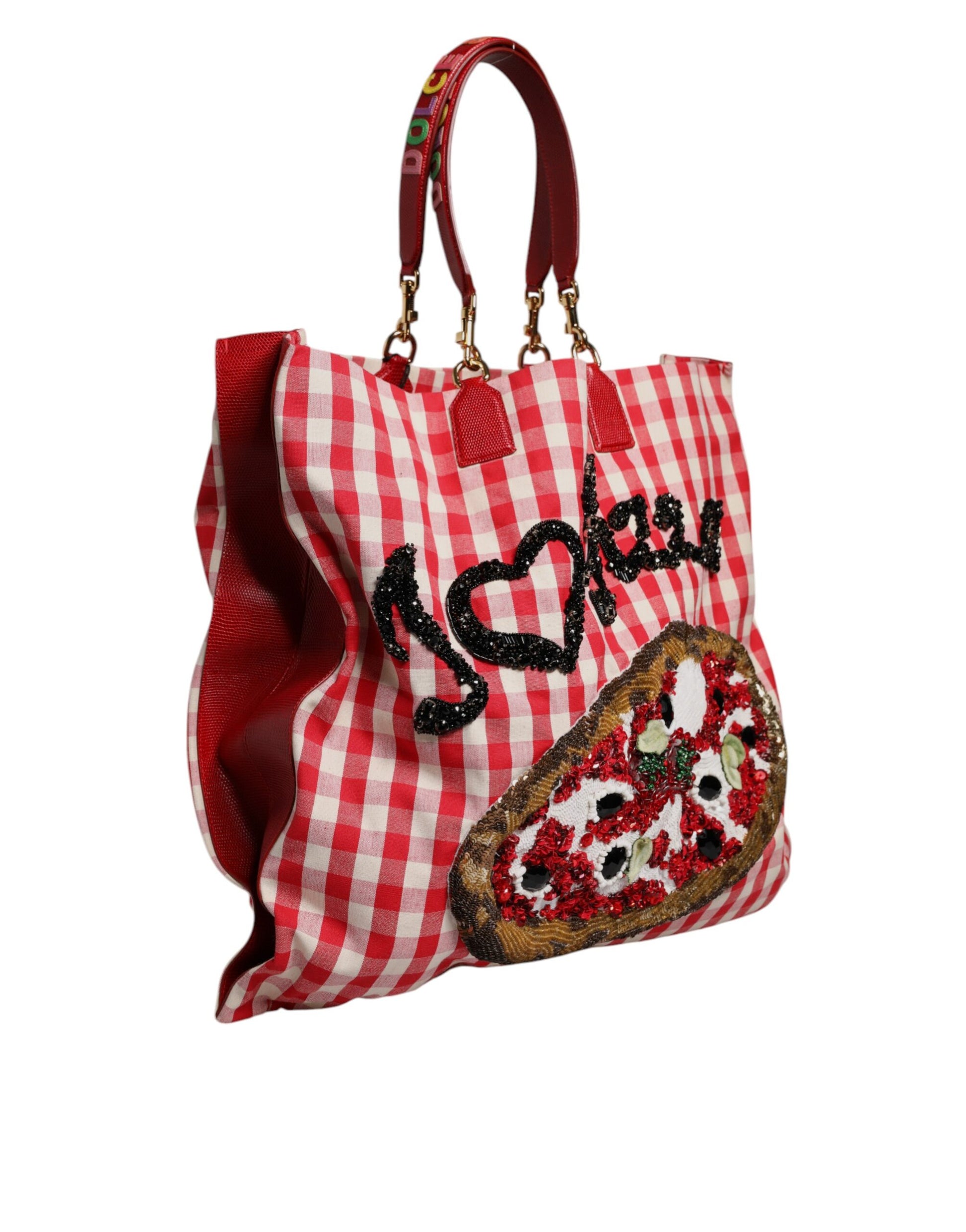 Dolce &amp; Gabbana – Rote Tragetasche mit Strassverzierung „I Love Pizza“