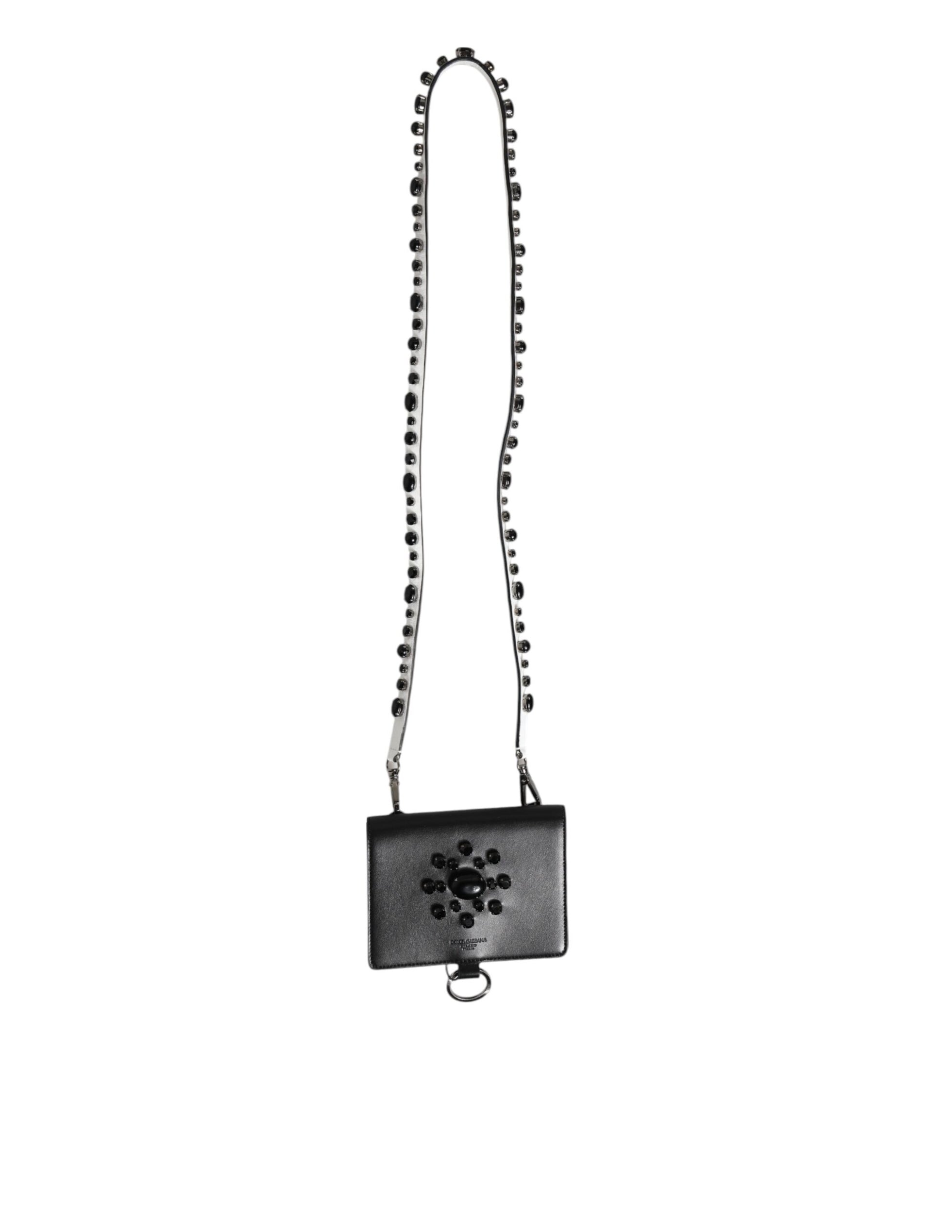 Porte-cartes Dolce & Gabbana en cuir noir orné de cristaux
