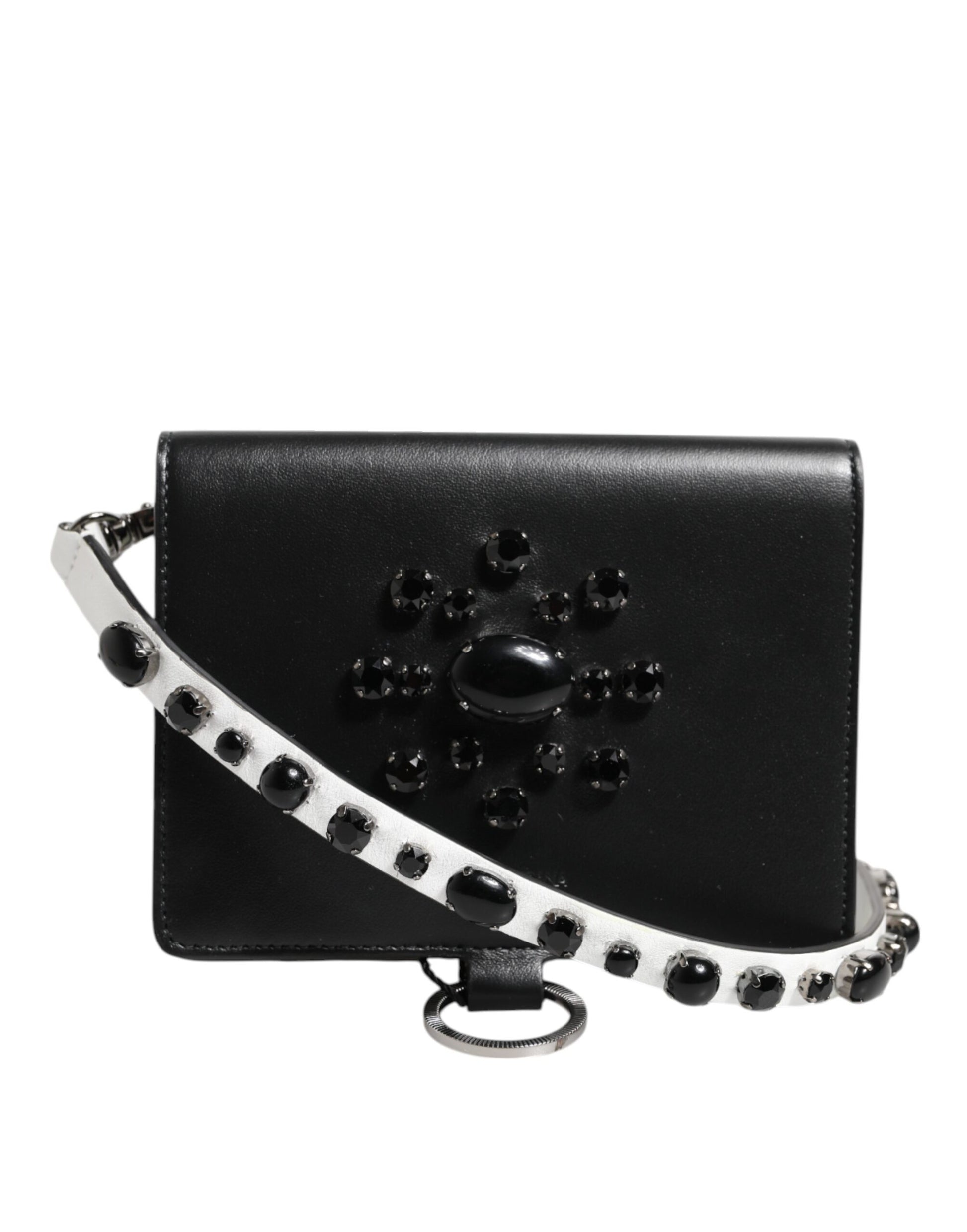 Porte-cartes Dolce & Gabbana en cuir noir orné de cristaux