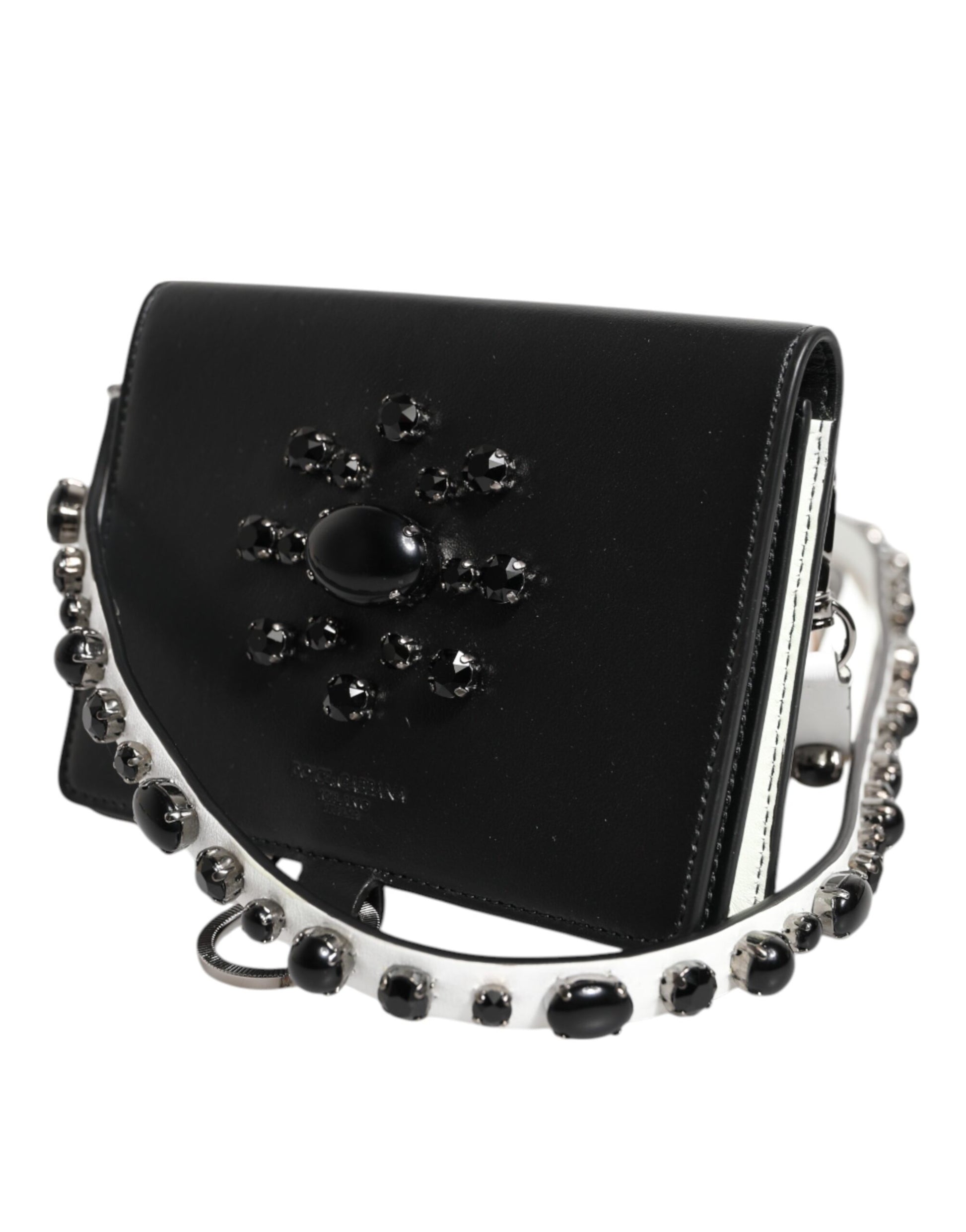 Porte-cartes Dolce & Gabbana en cuir noir orné de cristaux