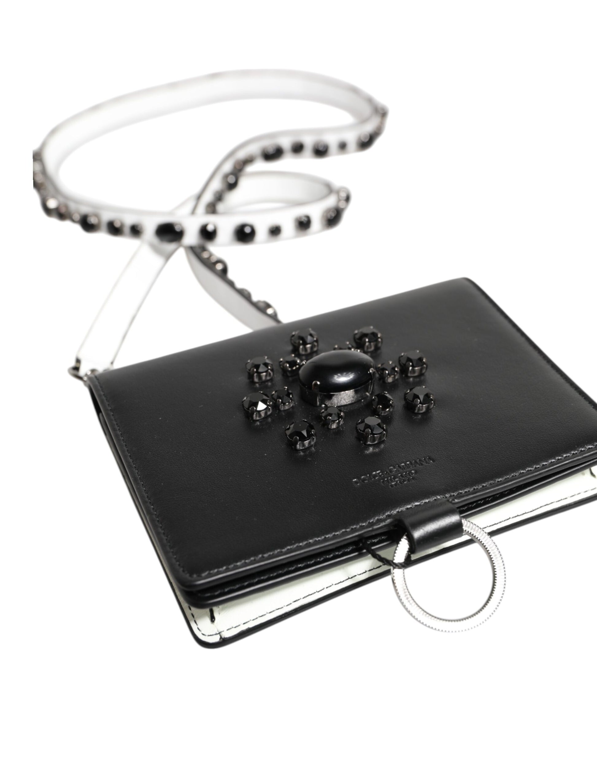 Porte-cartes Dolce & Gabbana en cuir noir orné de cristaux