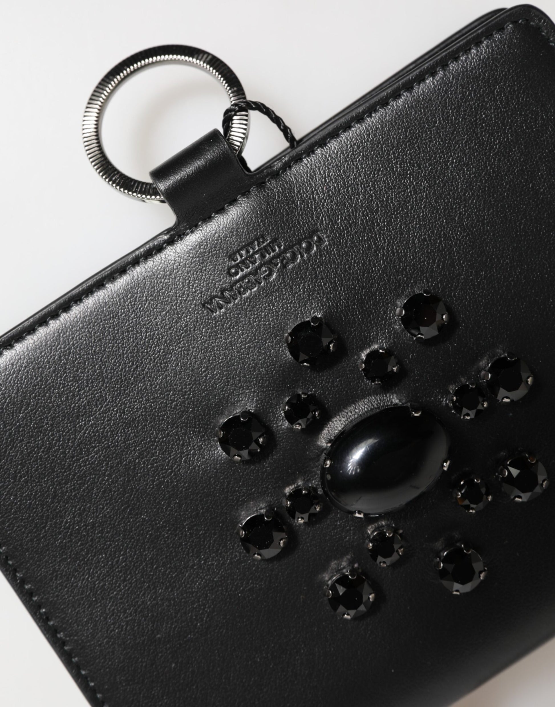 Porte-cartes Dolce & Gabbana en cuir noir orné de cristaux