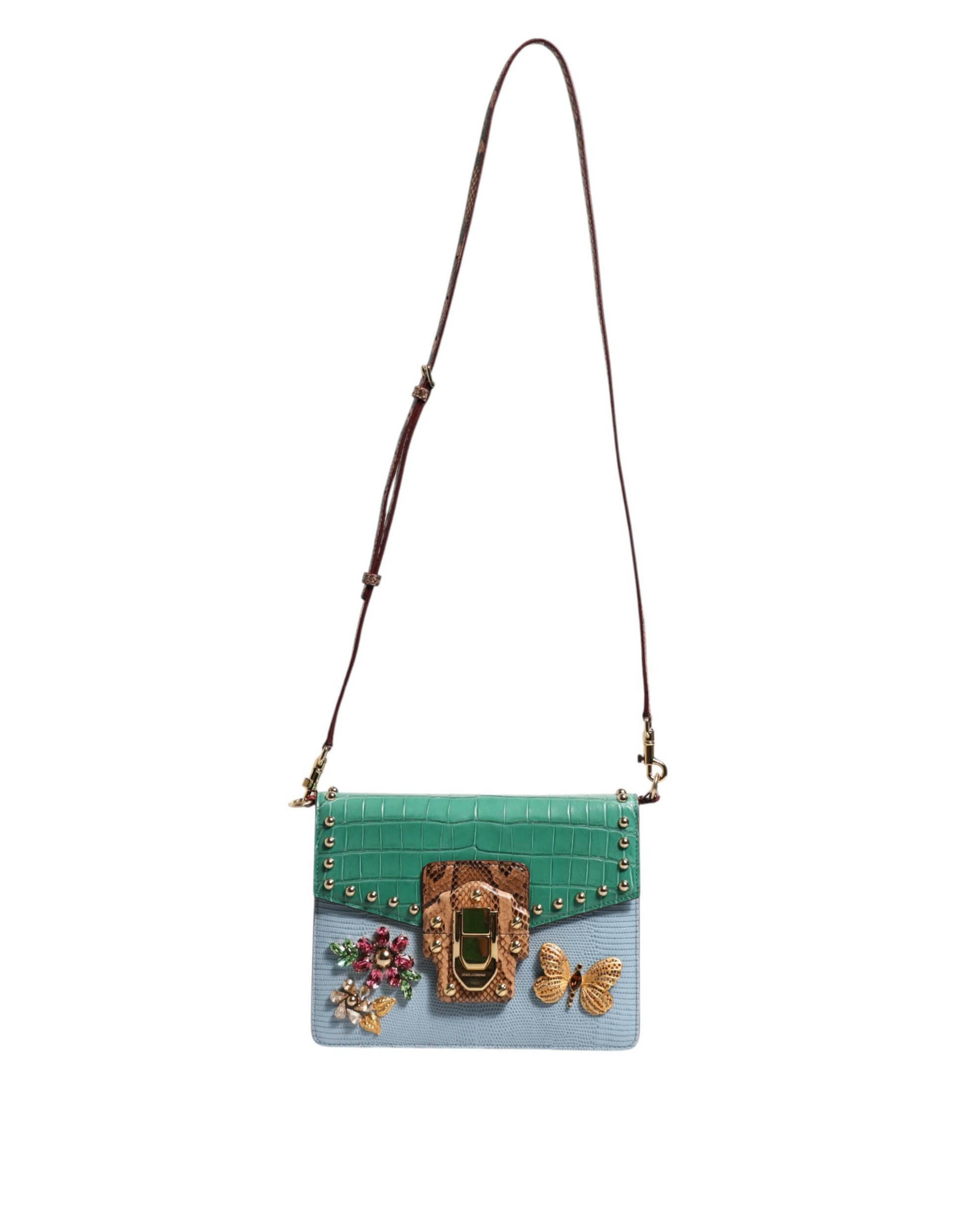 Dolce &amp; Gabbana – Blaugrüne, verzierte Umhängetasche „LUCIA“