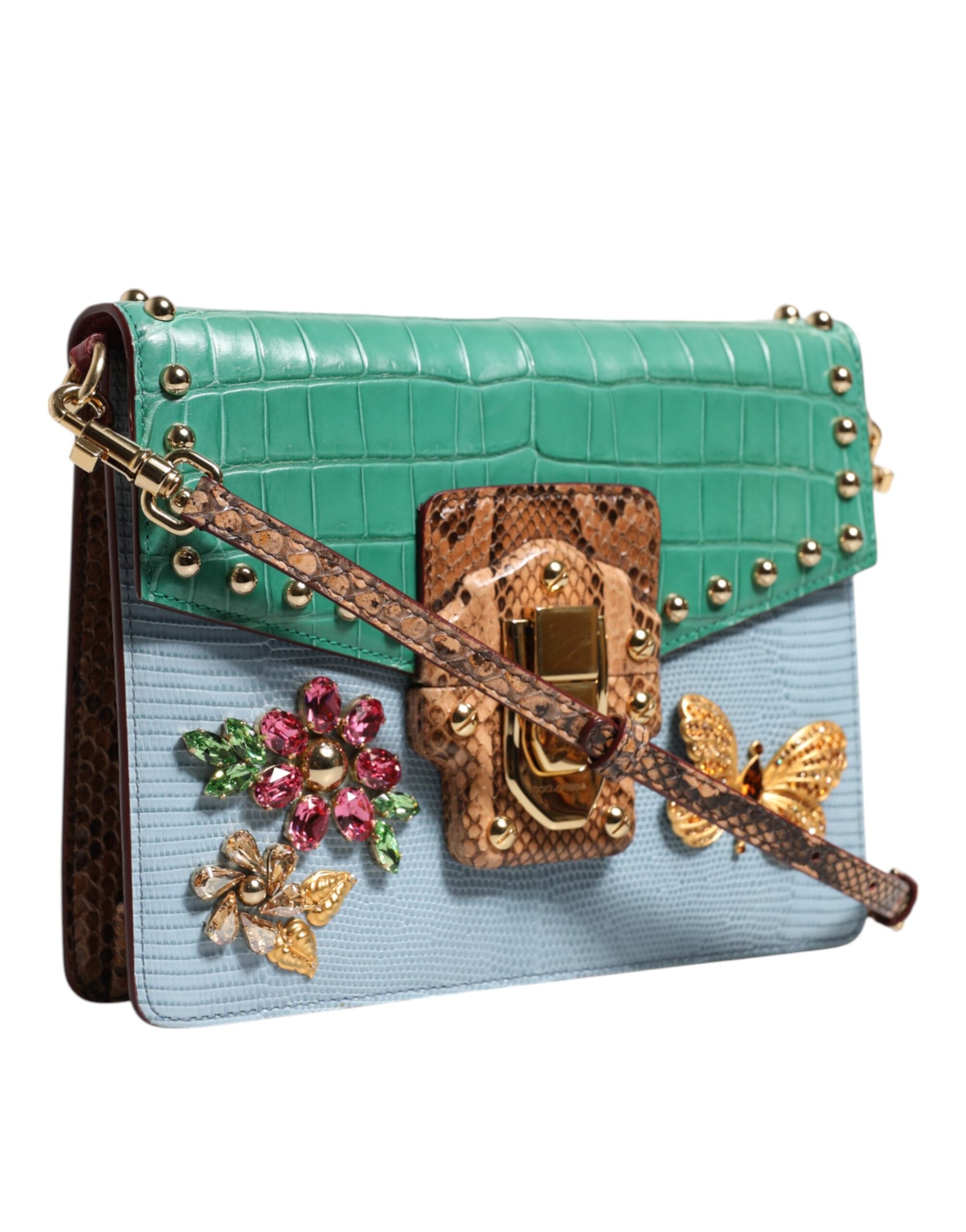 Dolce &amp; Gabbana – Blaugrüne, verzierte Umhängetasche „LUCIA“