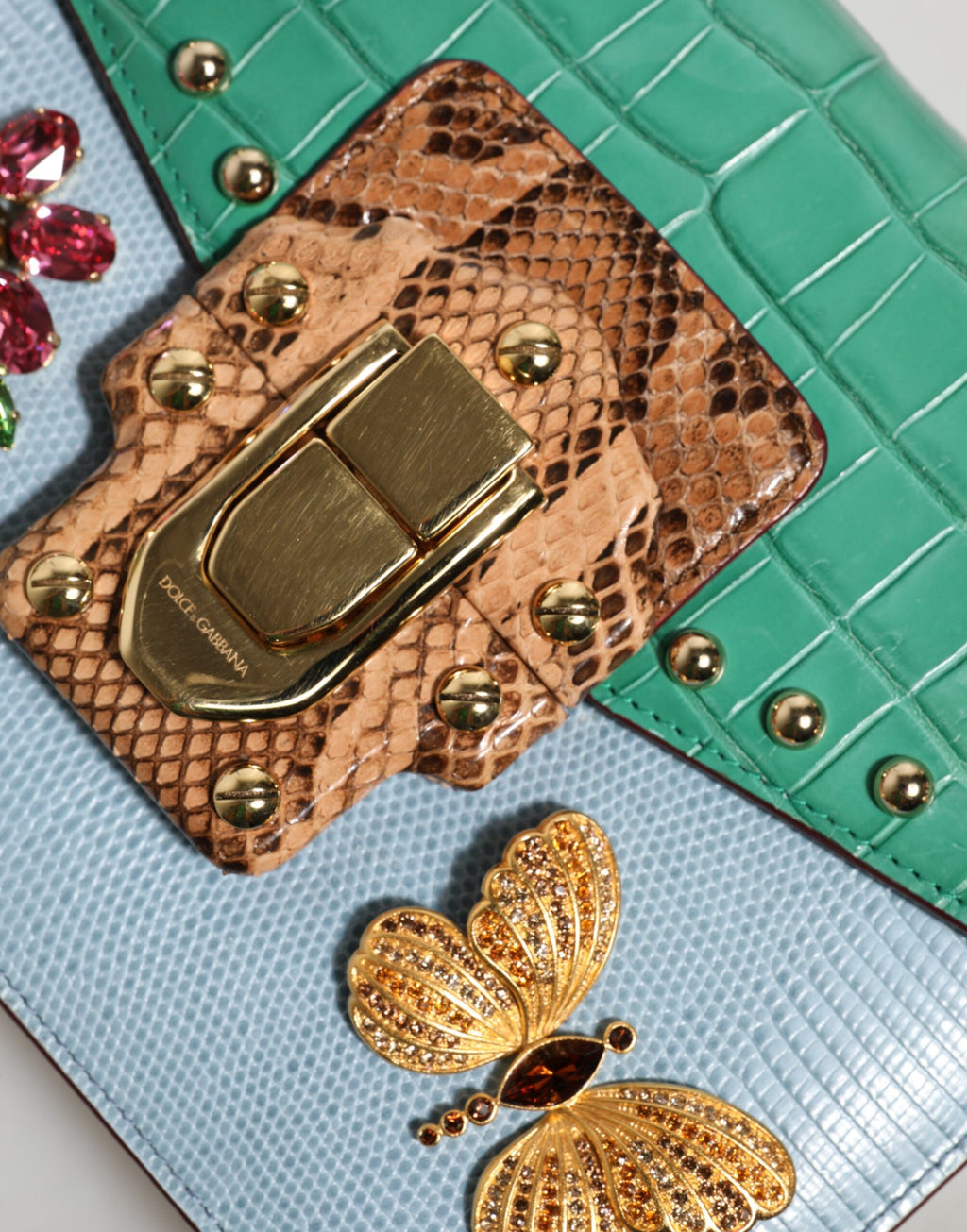 Dolce &amp; Gabbana – Blaugrüne, verzierte Umhängetasche „LUCIA“