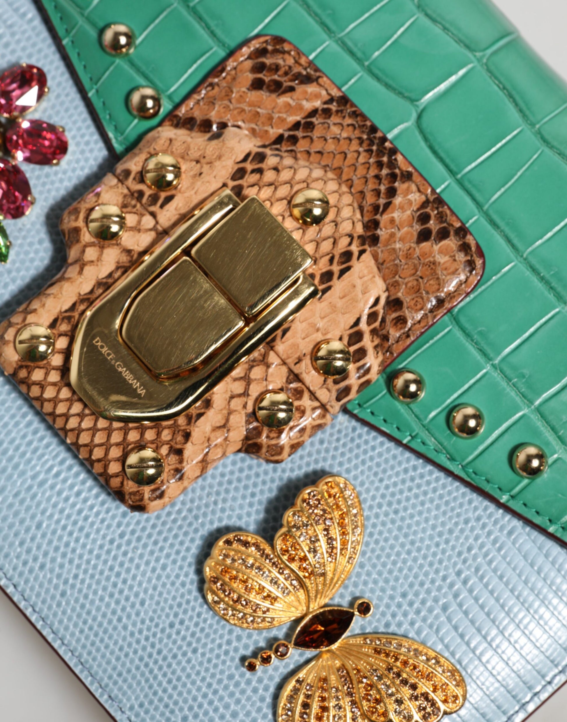 Dolce &amp; Gabbana – Blaugrüne, verzierte Umhängetasche „LUCIA“