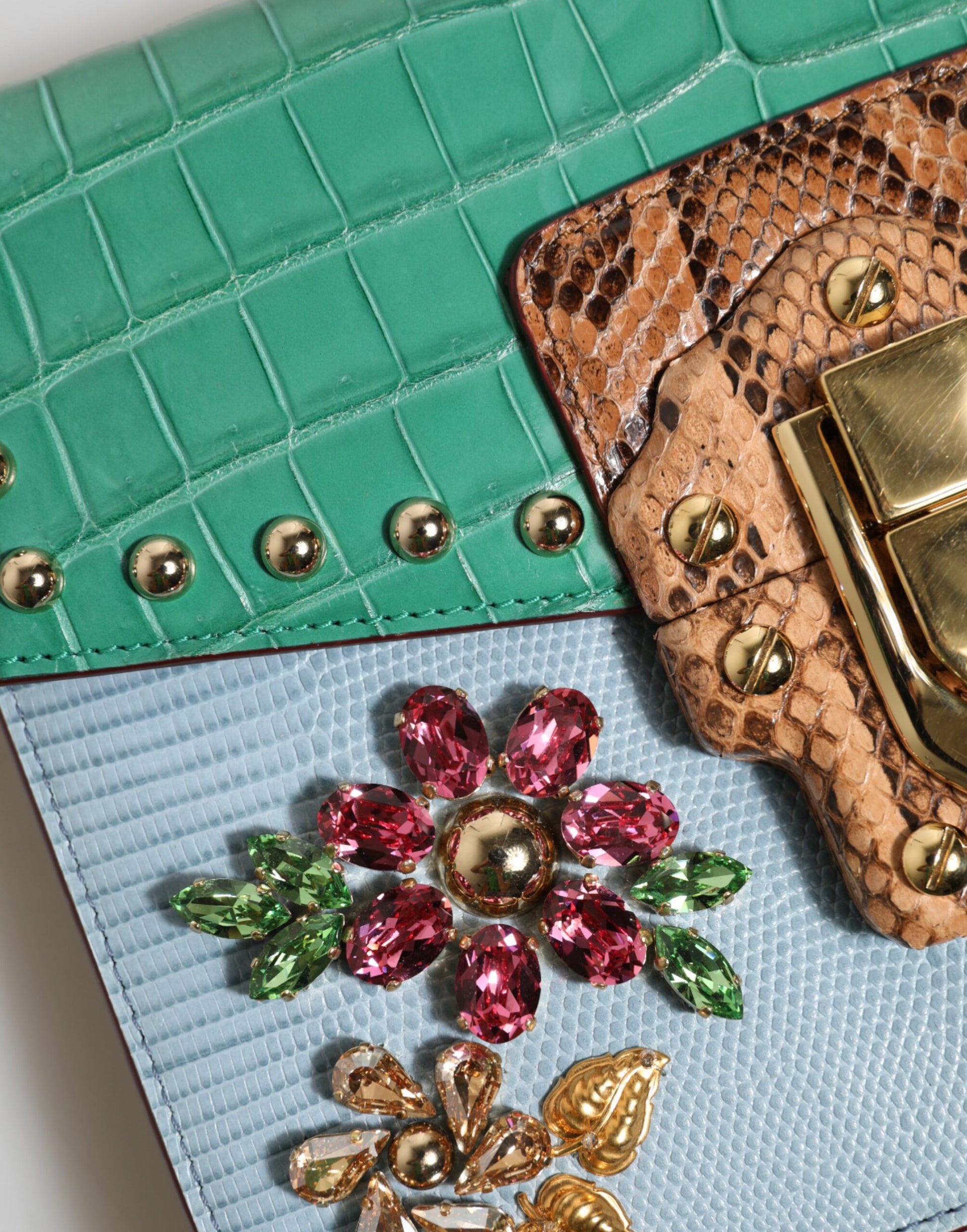 Dolce &amp; Gabbana – Blaugrüne, verzierte Umhängetasche „LUCIA“
