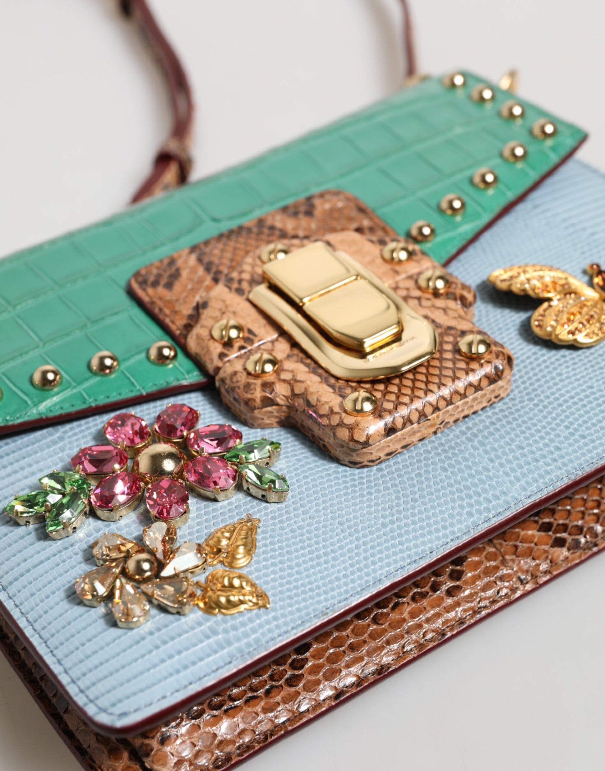 Dolce &amp; Gabbana – Blaugrüne, verzierte Umhängetasche „LUCIA“