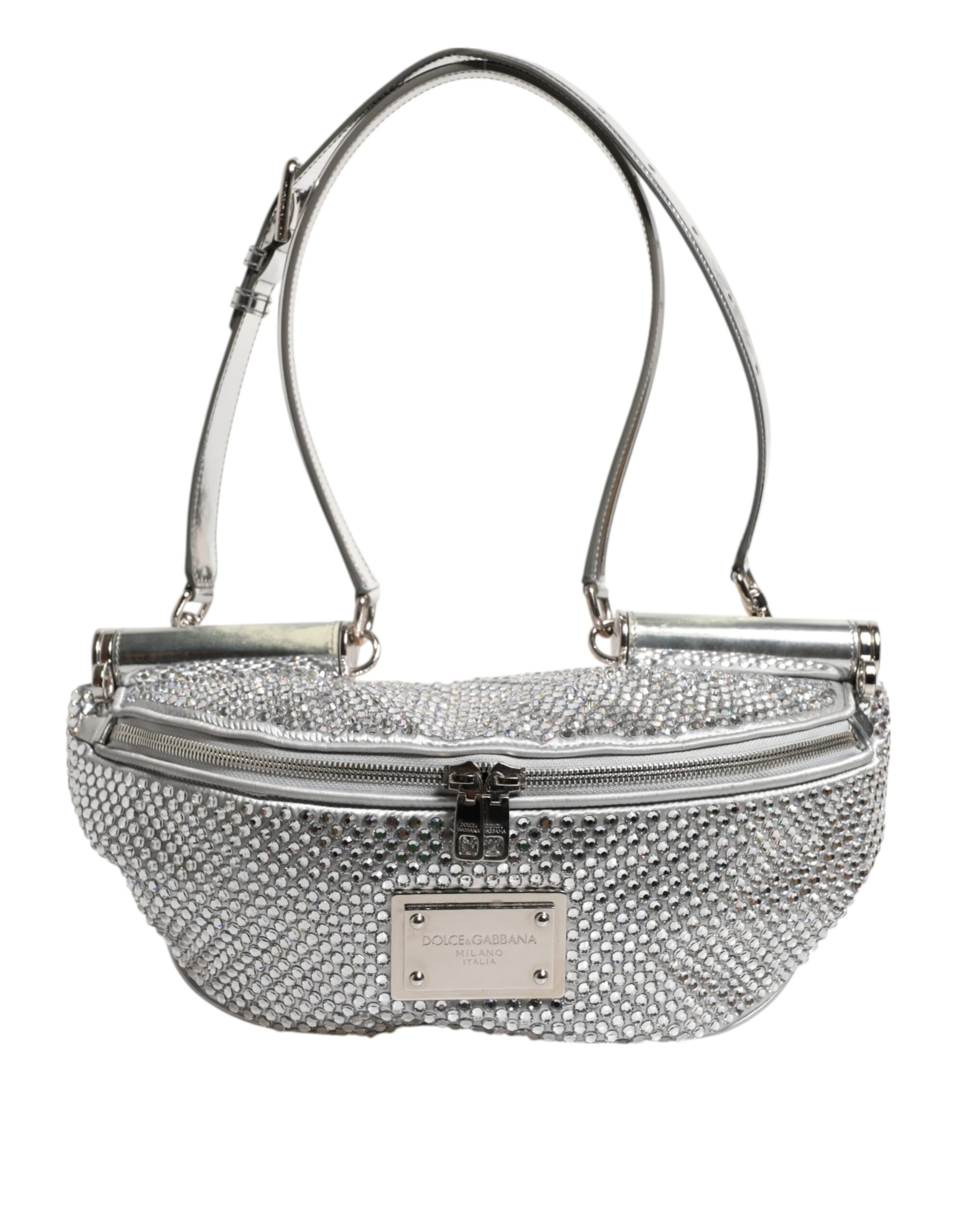 Dolce &amp; Gabbana – Silberne Gürteltasche mit Kristallverzierung