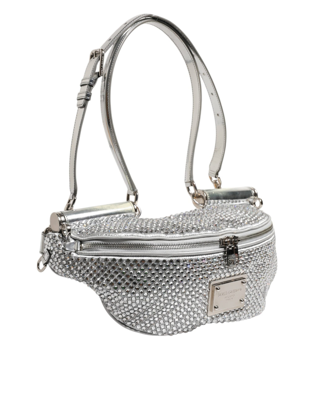 Dolce &amp; Gabbana – Silberne Gürteltasche mit Kristallverzierung