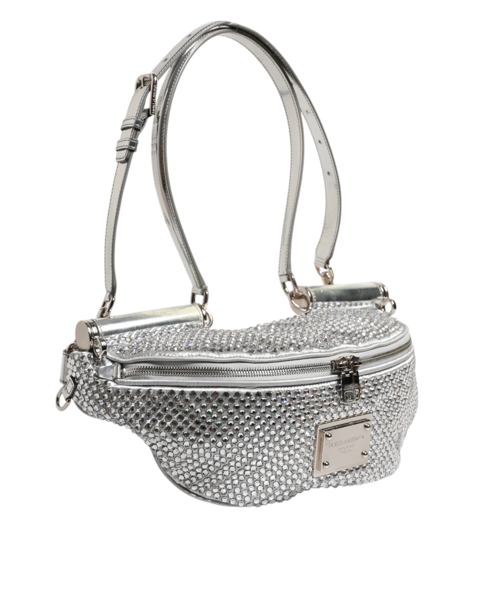 Dolce &amp; Gabbana – Silberne Gürteltasche mit Kristallverzierung