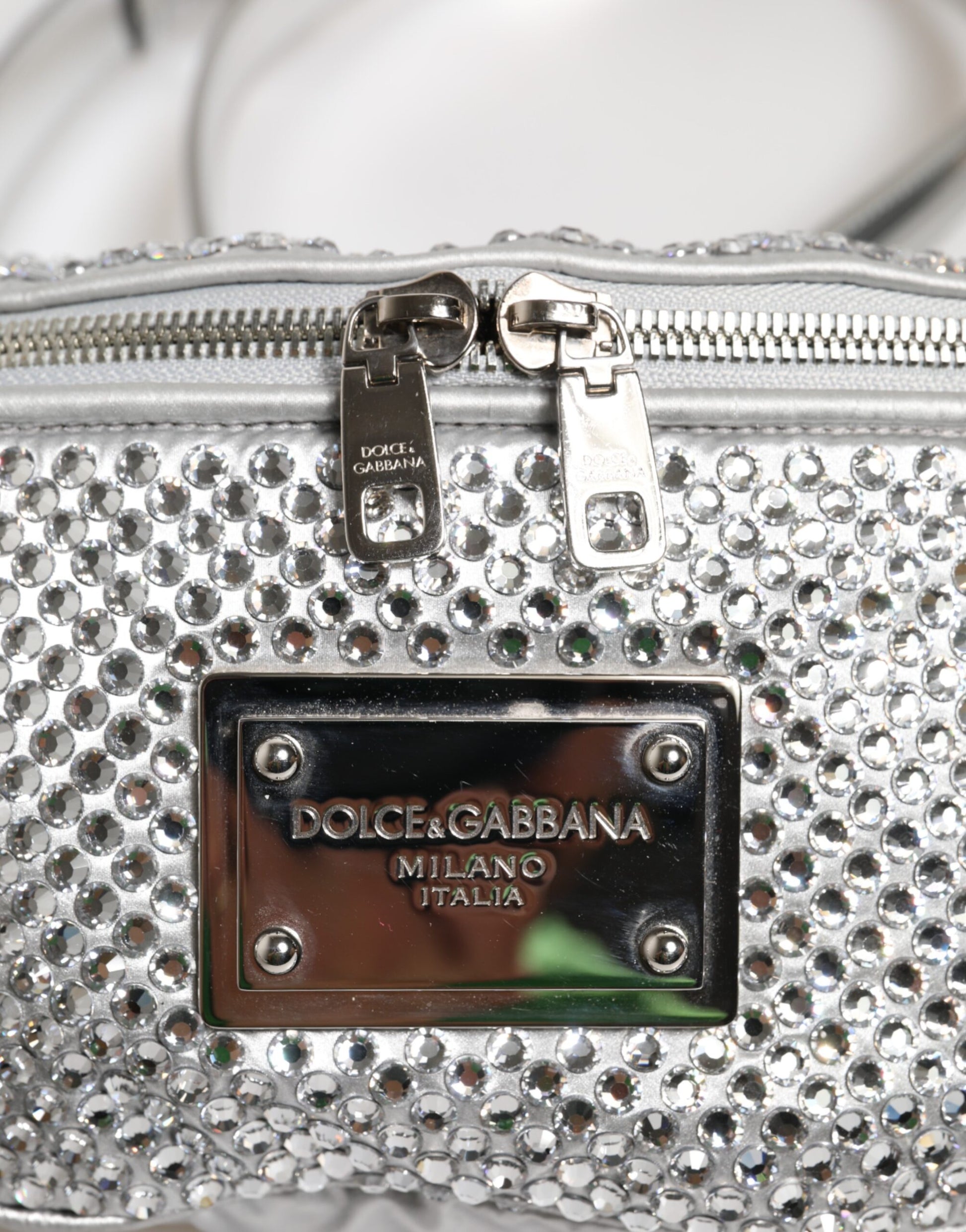 Dolce &amp; Gabbana – Silberne Gürteltasche mit Kristallverzierung