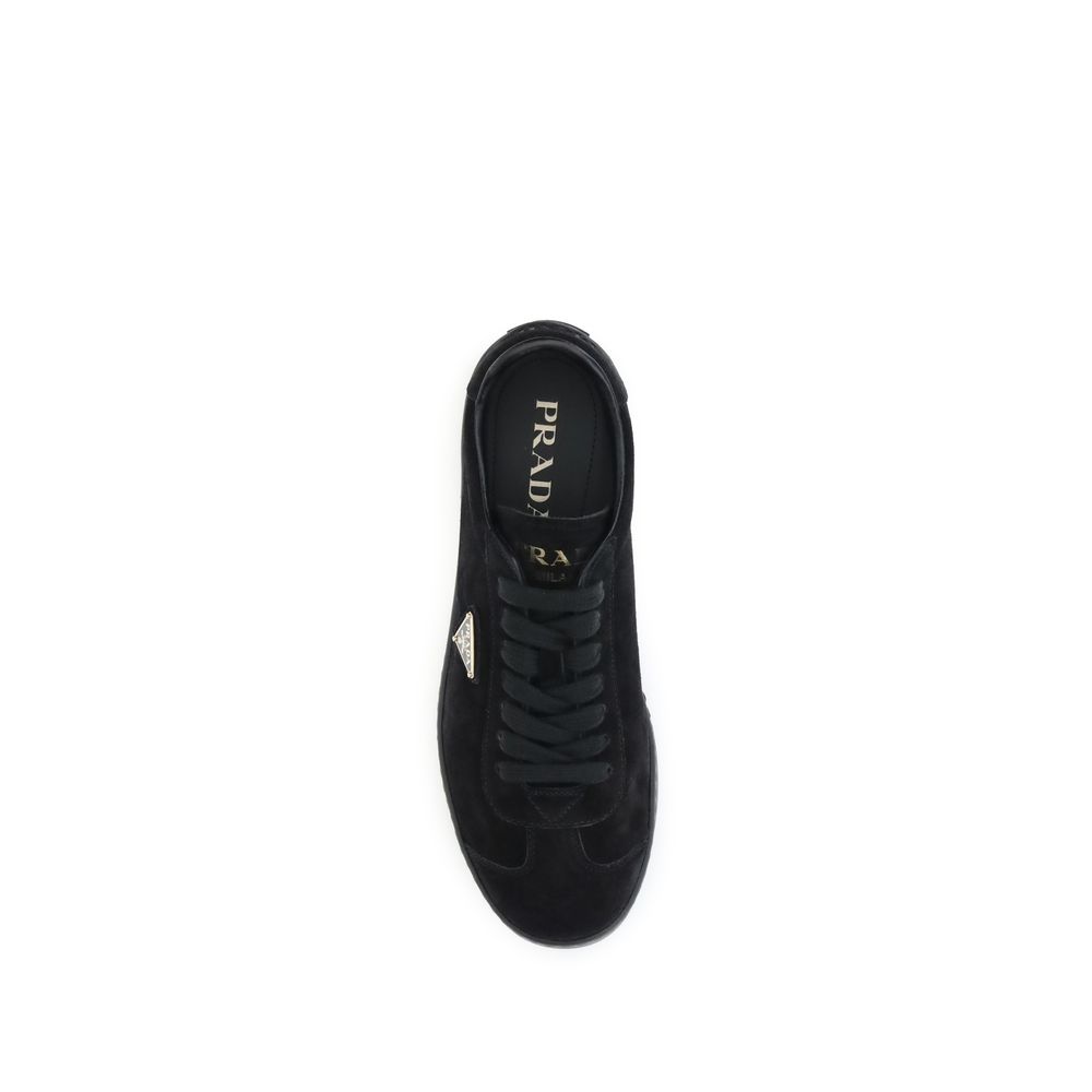 Prada Black Calf Leather Bos Taurus Low Top Sneakers