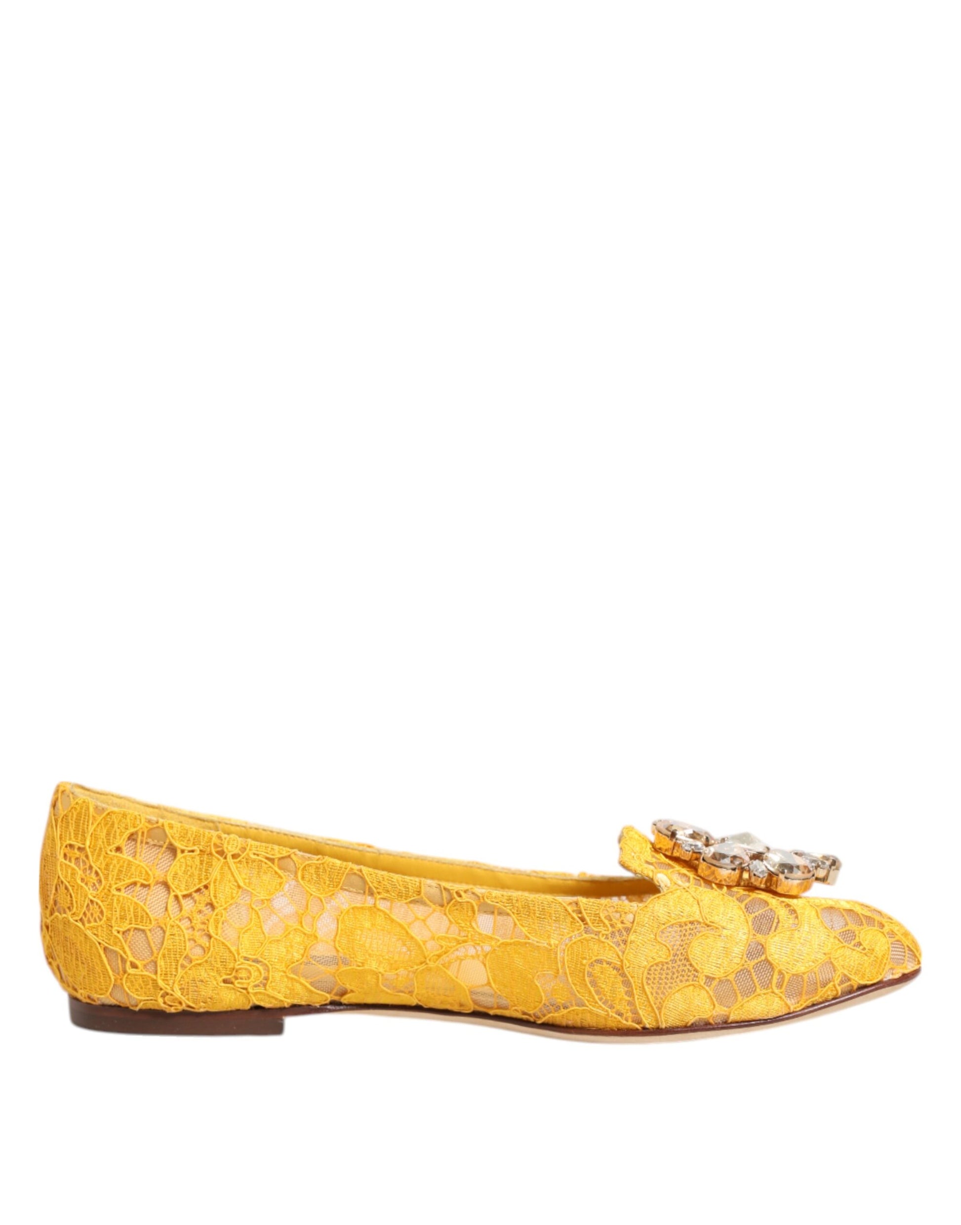Chaussures plates Dolce & Gabbana en dentelle de Taormine jaune et cristaux