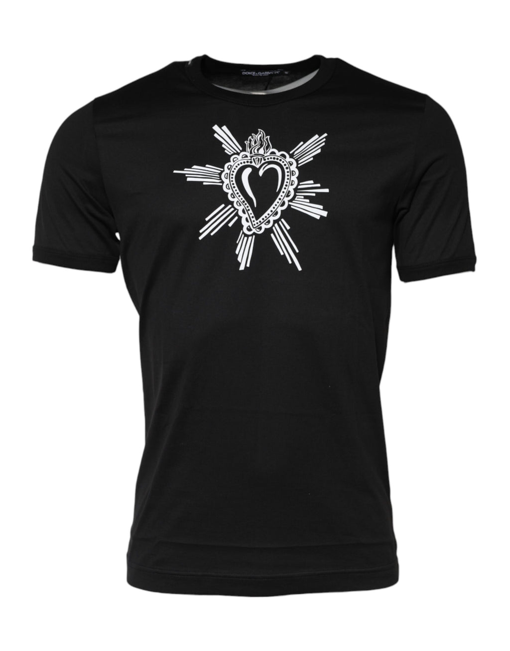 T-shirt Dolce & Gabbana en Coton Noir Col Rond Cœur Sacré