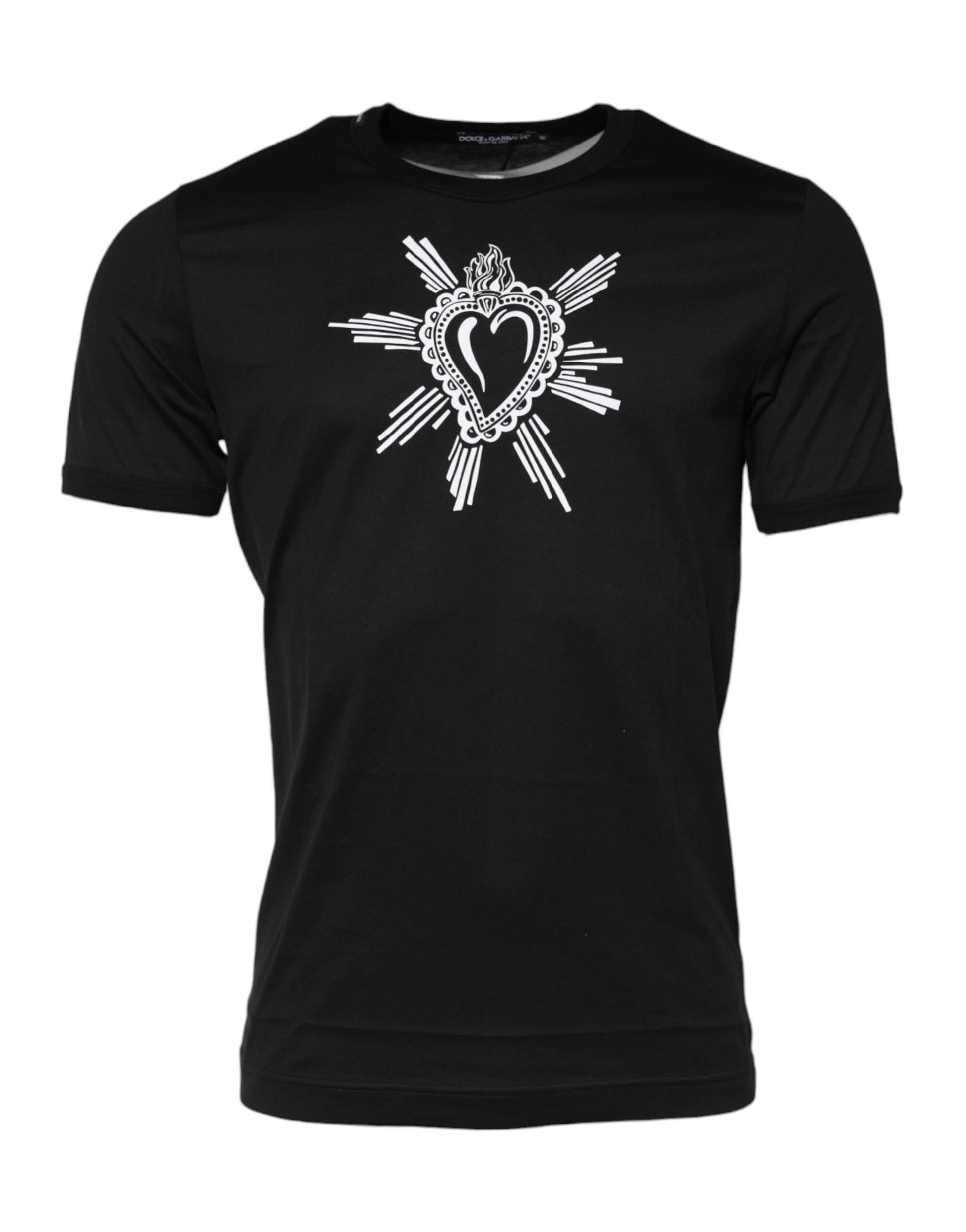 T-shirt Dolce & Gabbana en Coton Noir Col Rond Cœur Sacré