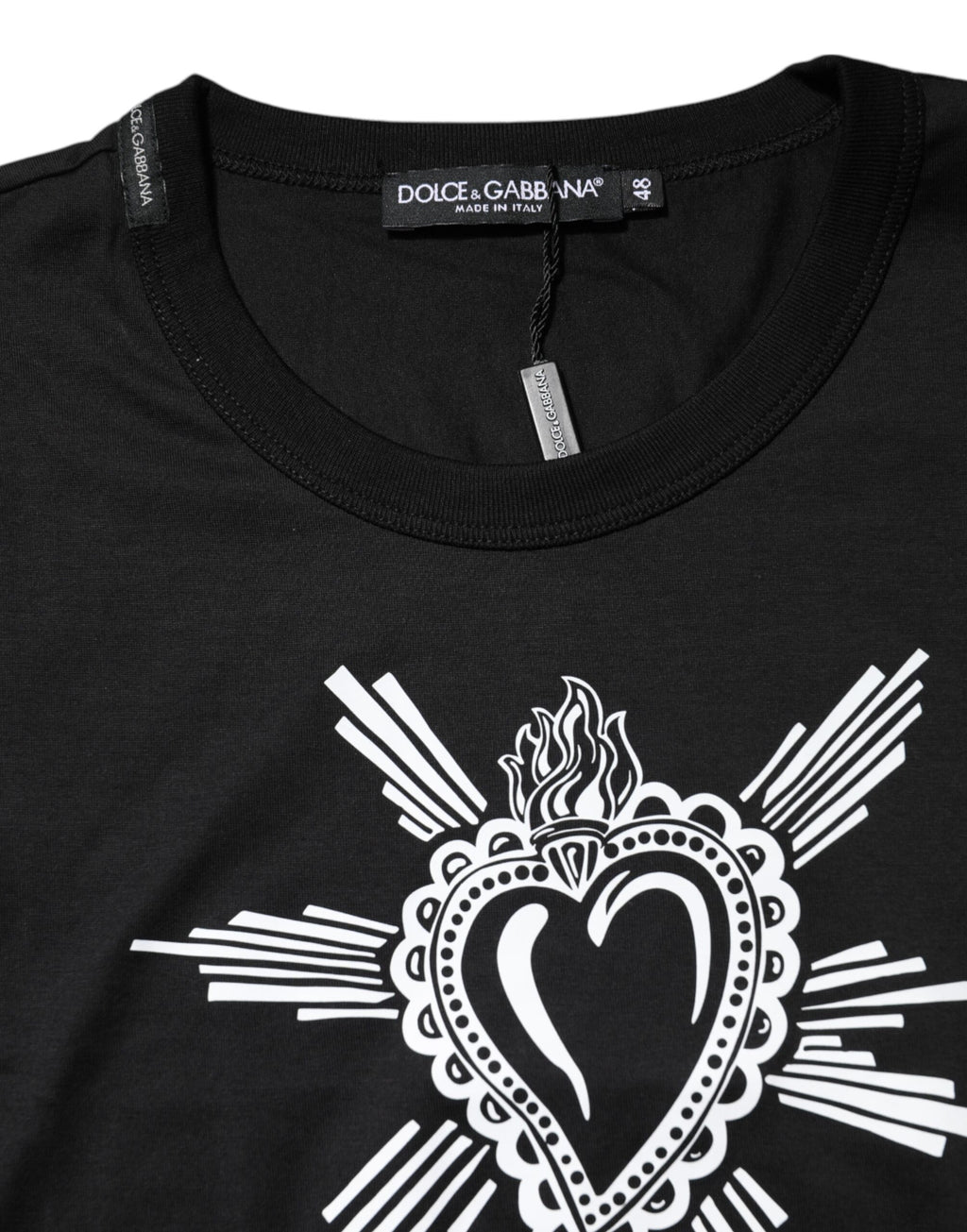 T-shirt Dolce & Gabbana en Coton Noir Col Rond Cœur Sacré