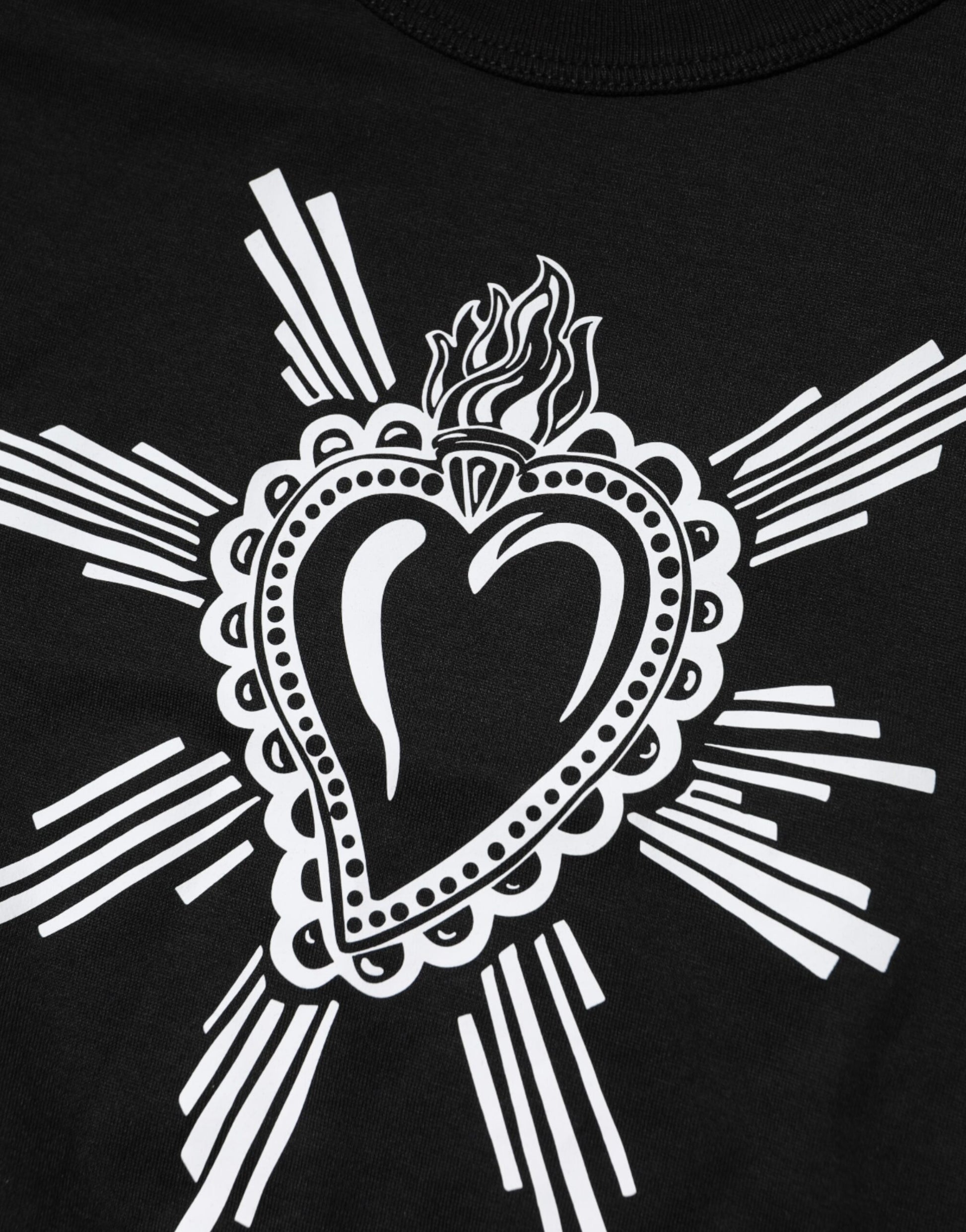 T-shirt Dolce & Gabbana en Coton Noir Col Rond Cœur Sacré