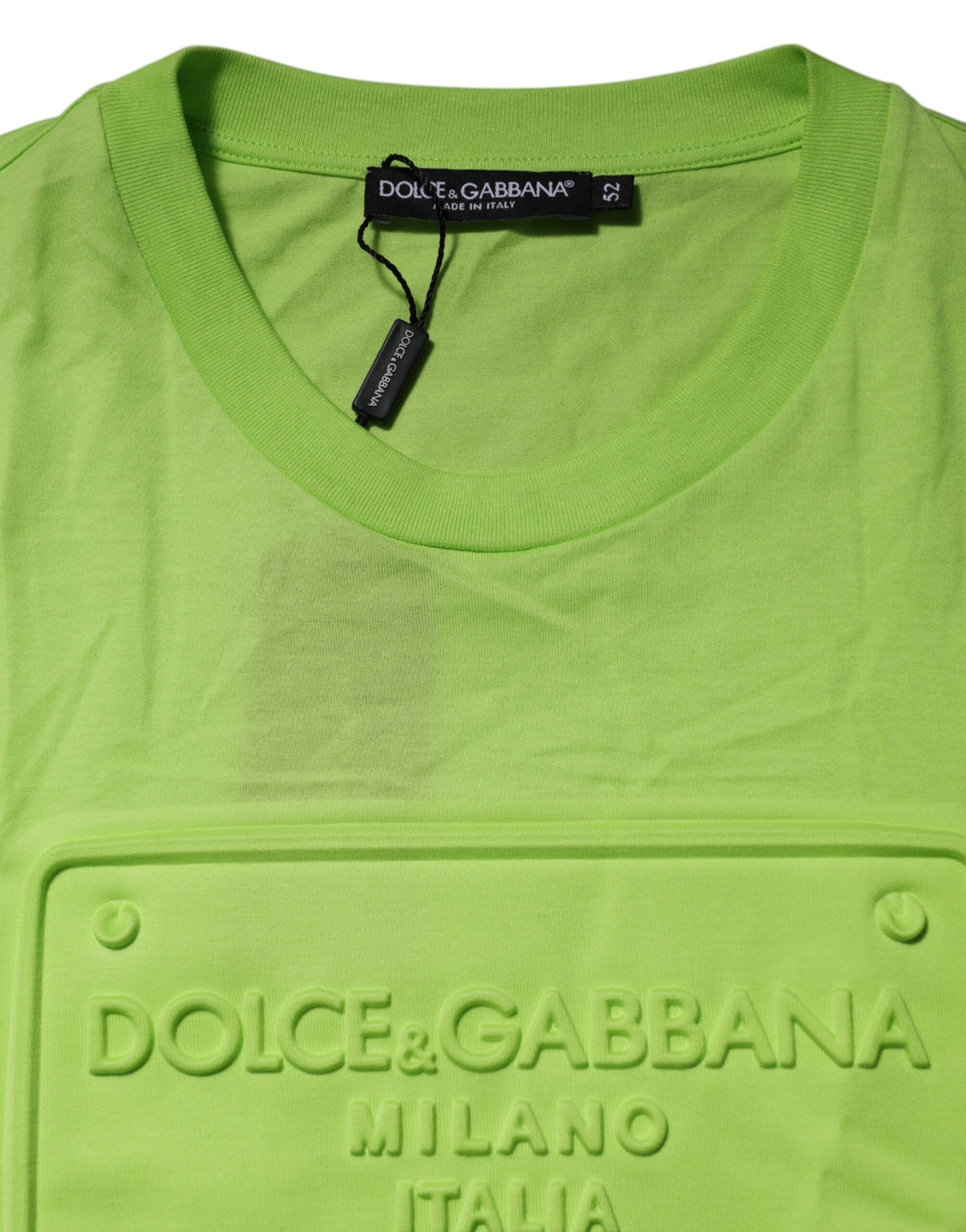 T-shirt ras du cou en coton avec logo en relief vert Dolce & Gabbana