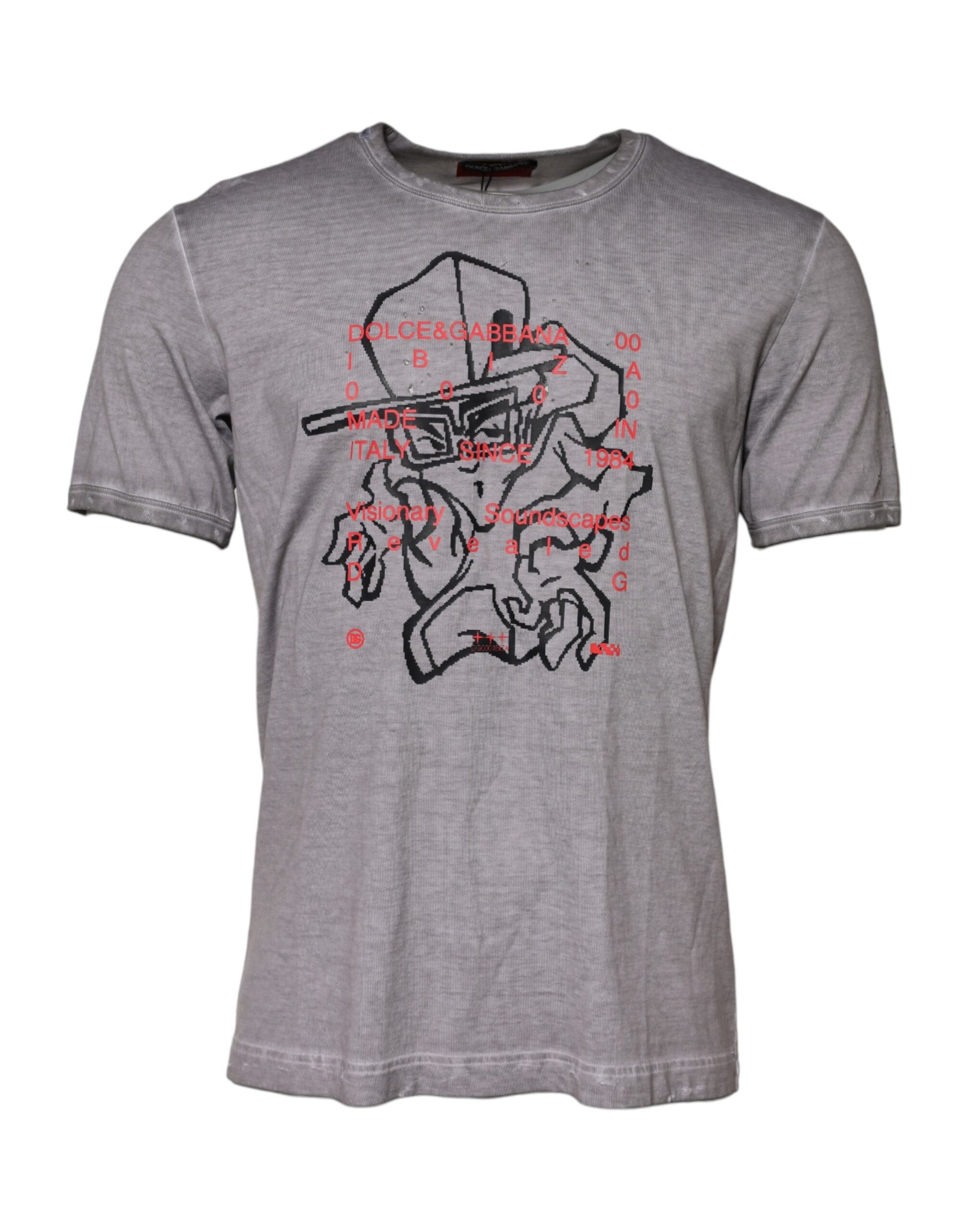 T-shirt à col rond Dolce & Gabbana en coton gris à imprimé graphique