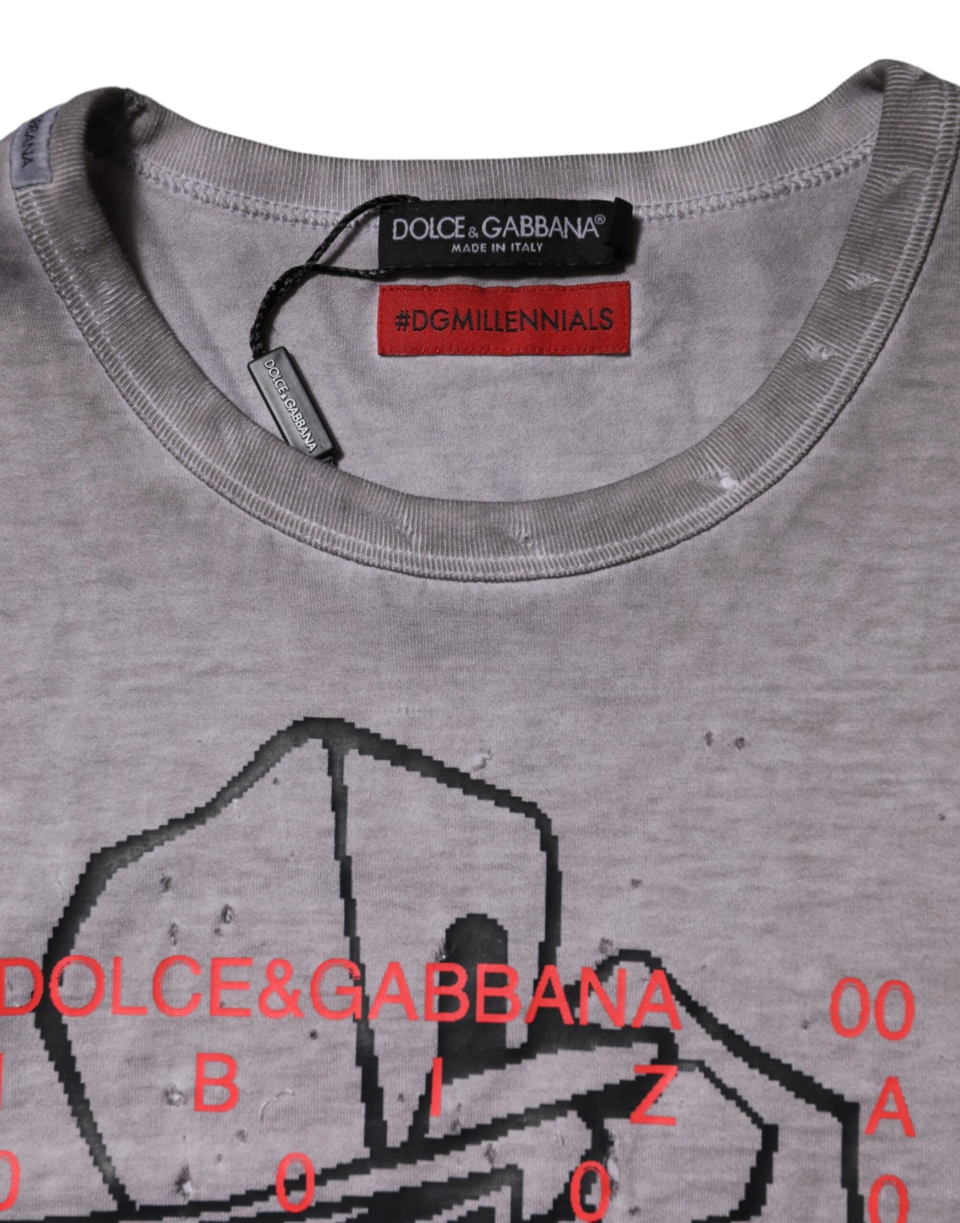 T-shirt à col rond Dolce & Gabbana en coton gris à imprimé graphique