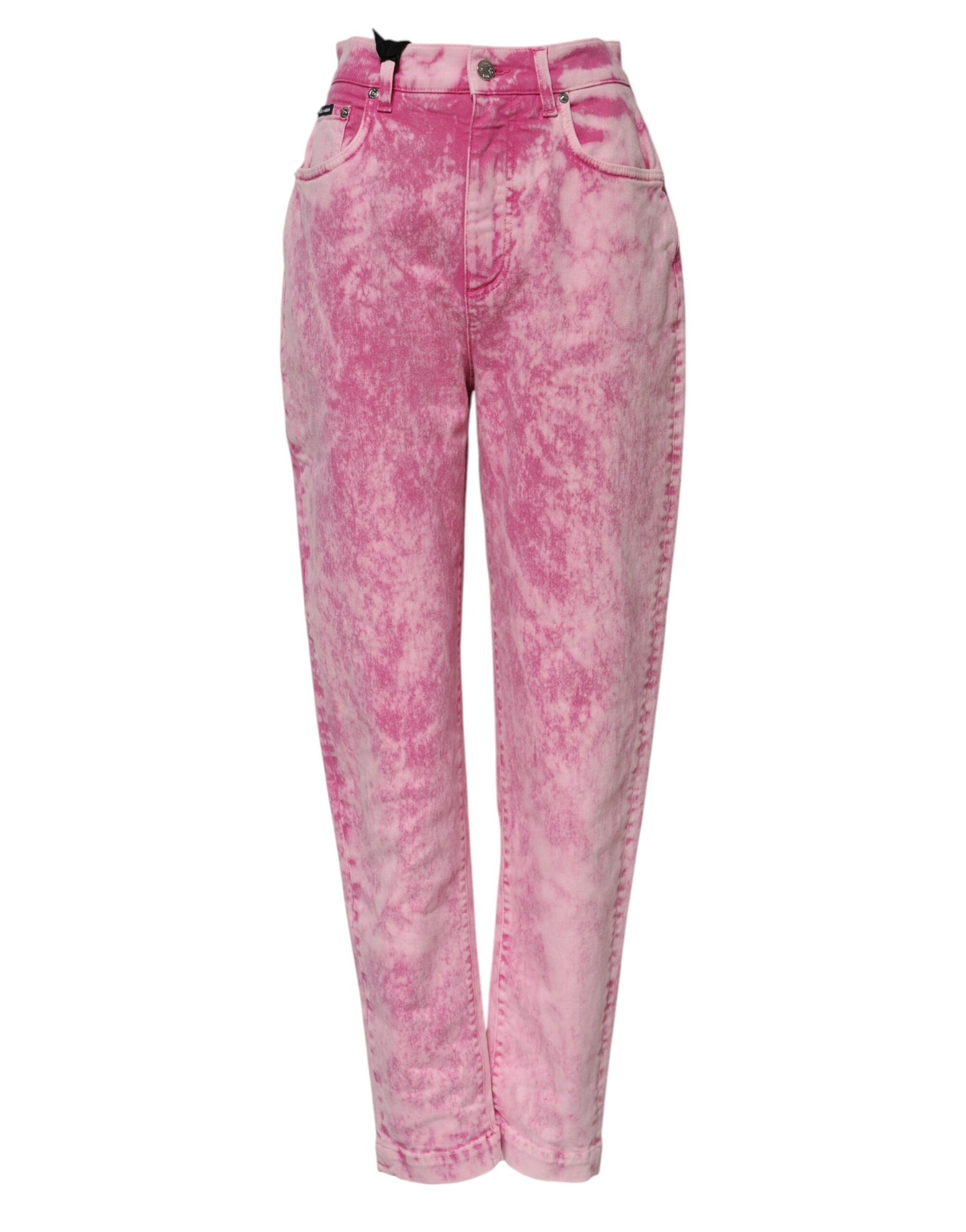 Jean fuselé en denim taille haute tie-dye rose Dolce & Gabbana