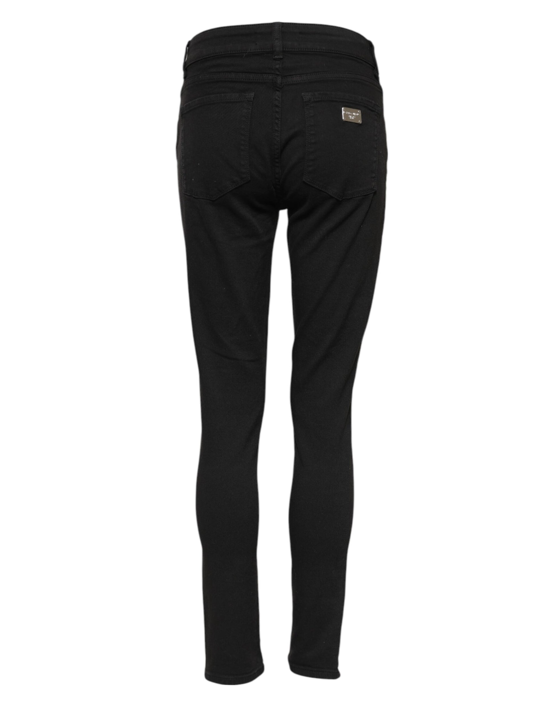 Jean Slim Taille Moyenne en Coton Noir Dolce & Gabbana