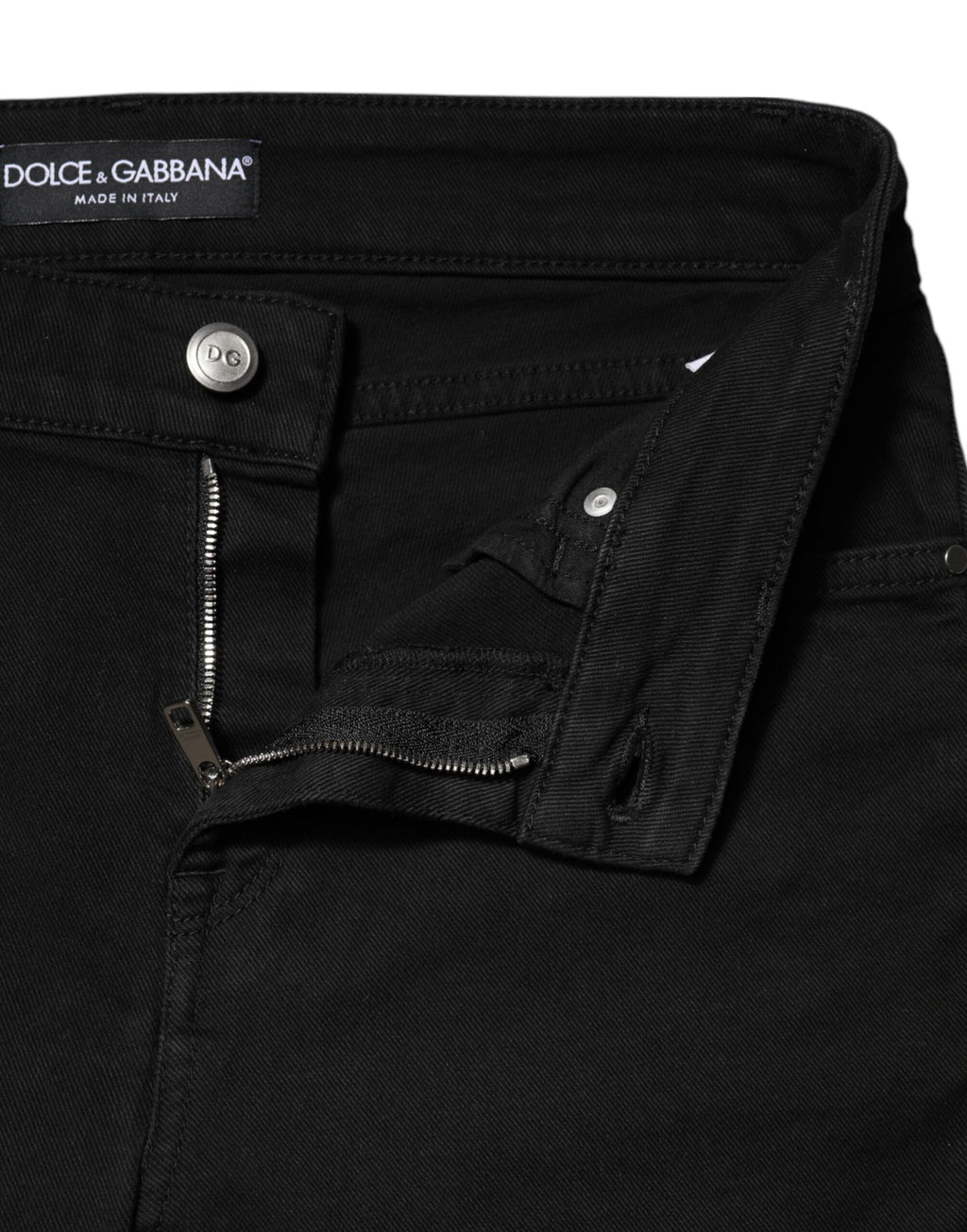 Jean Slim Taille Moyenne en Coton Noir Dolce & Gabbana
