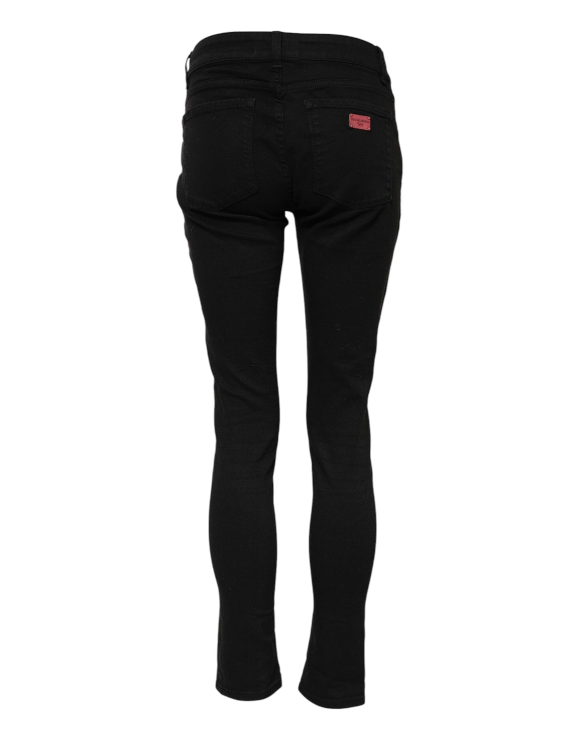 Jean Slim Taille Moyenne en Coton Noir Dolce & Gabbana