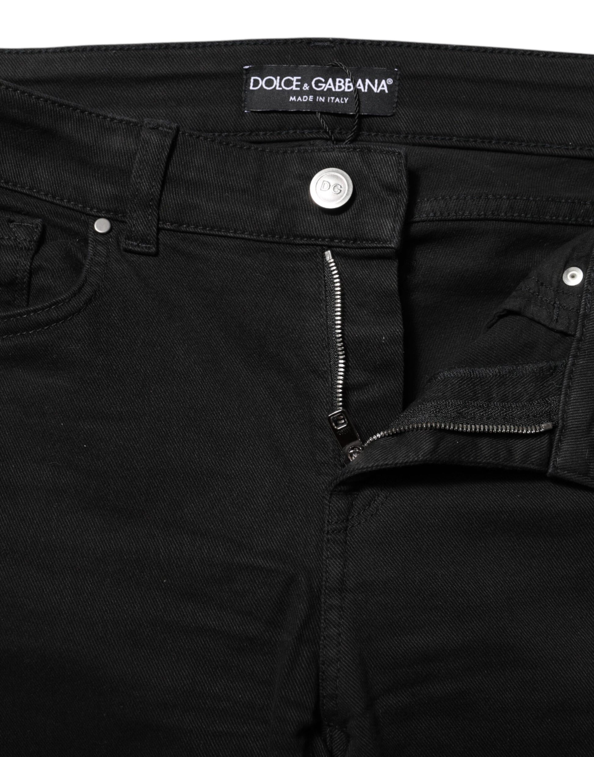 Jean Slim Taille Moyenne en Coton Noir Dolce & Gabbana