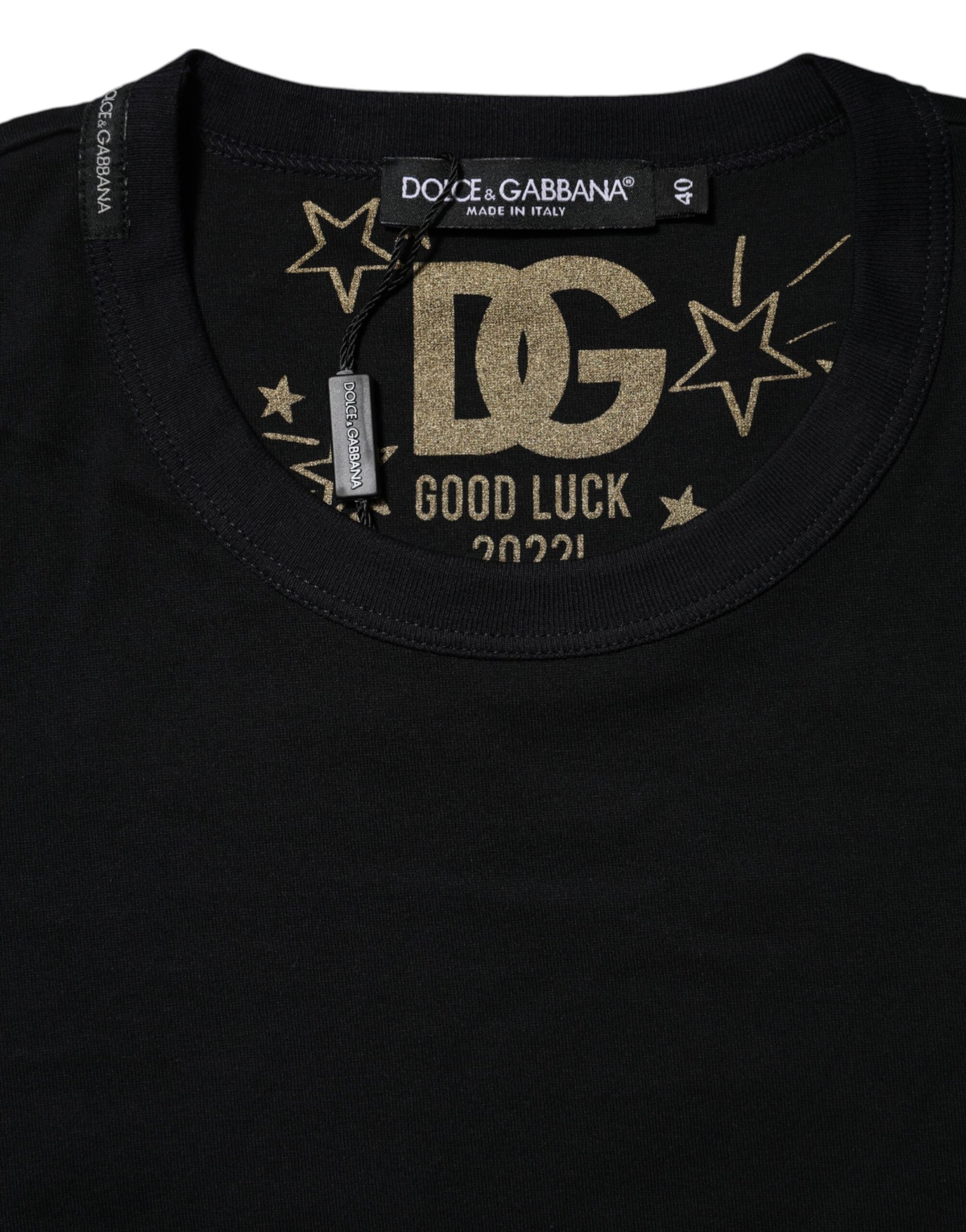 Dolce & Gabbana Black Cotton DG Print Short Sleeve Top T-shirt