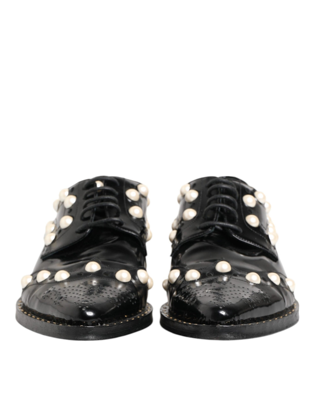 Dolce &amp; Gabbana – Schwarze Broque-Schuhe aus Leder mit Kunstperlen