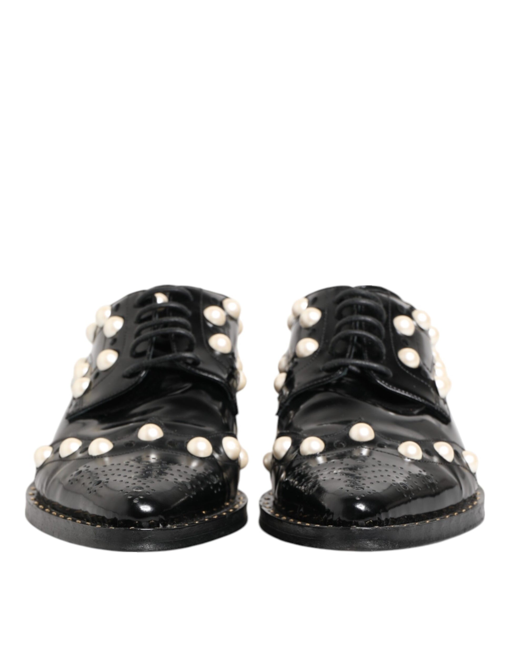 Dolce &amp; Gabbana – Schwarze Broque-Schuhe aus Leder mit Kunstperlen