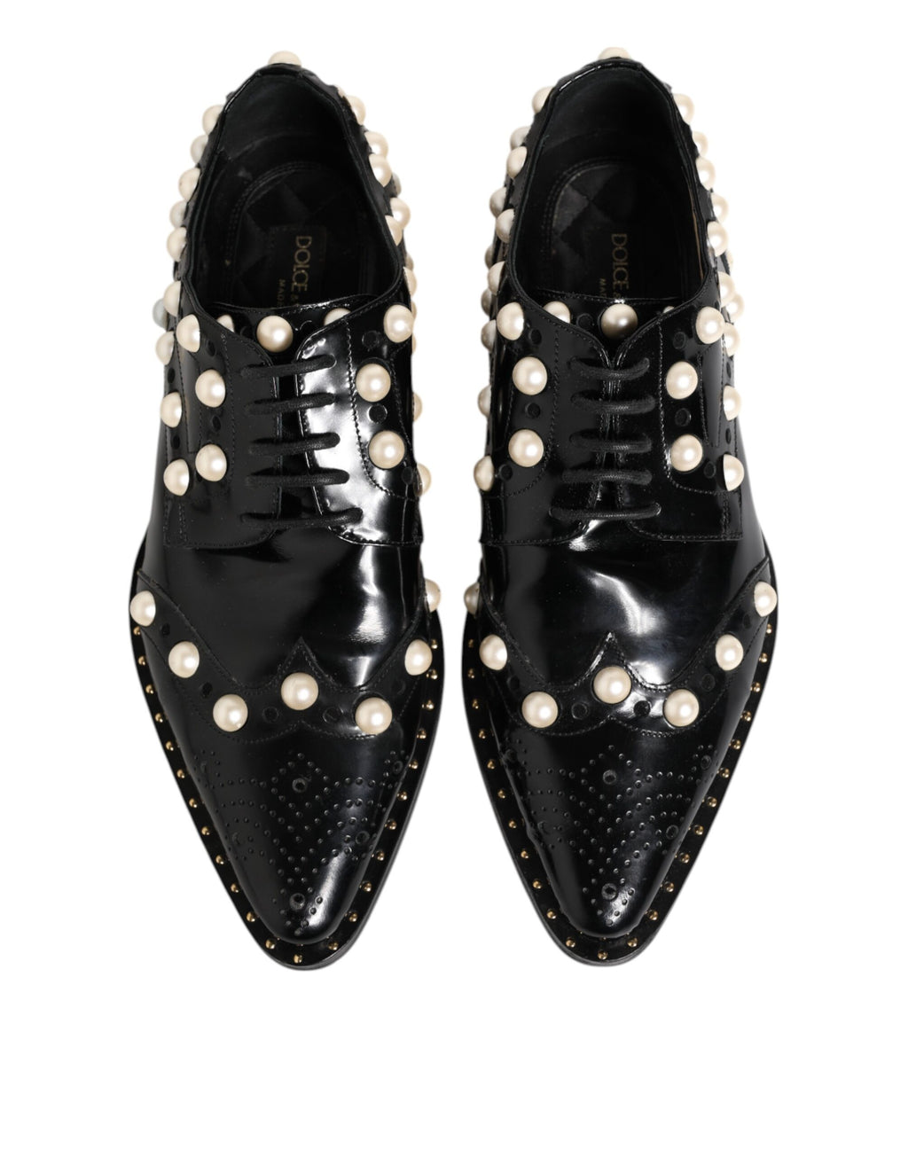 Dolce &amp; Gabbana – Schwarze Broque-Schuhe aus Leder mit Kunstperlen