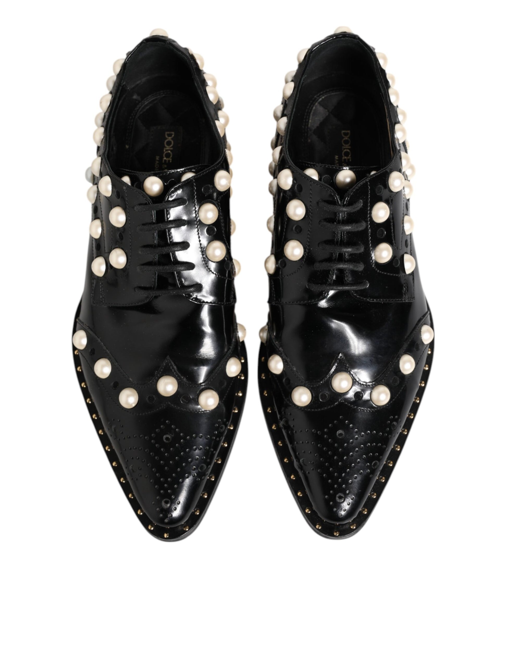 Dolce &amp; Gabbana – Schwarze Broque-Schuhe aus Leder mit Kunstperlen